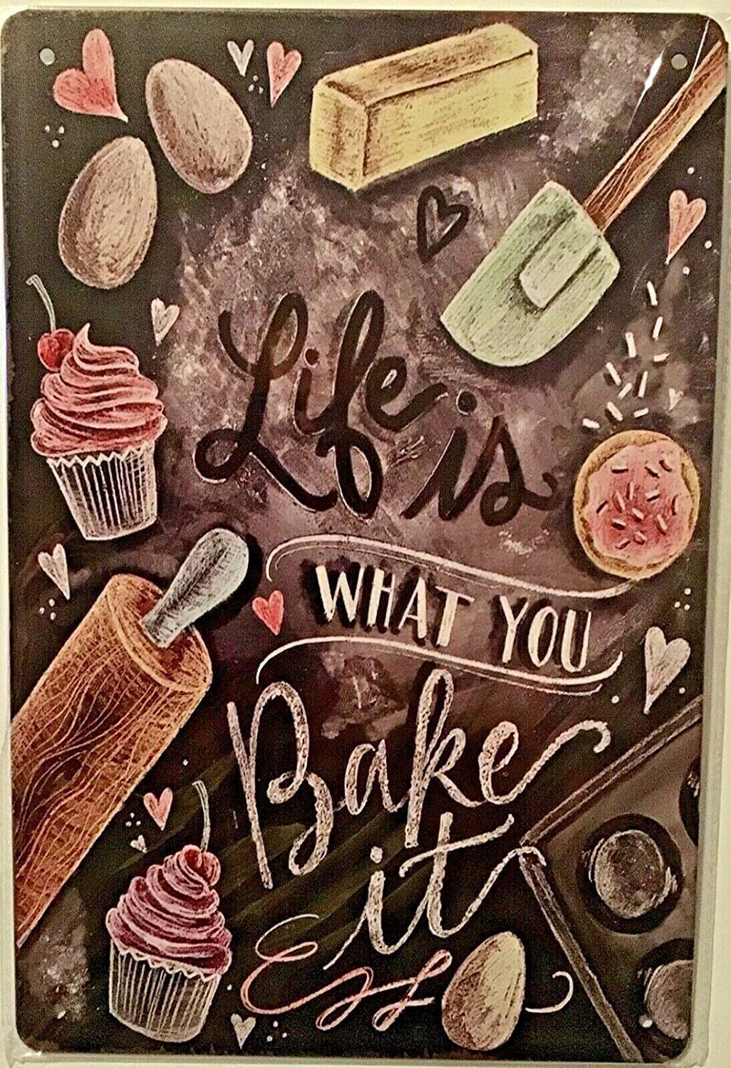Nuboxx Yt_1 Metal Decor Signs Antique Metal Sign Life Bake Baking Kitchen Cake Cupcake Tin Sign Vintage Decoration Garage Home Garden Cafes Kitchen Wall Tin Signs 6X8 Inch