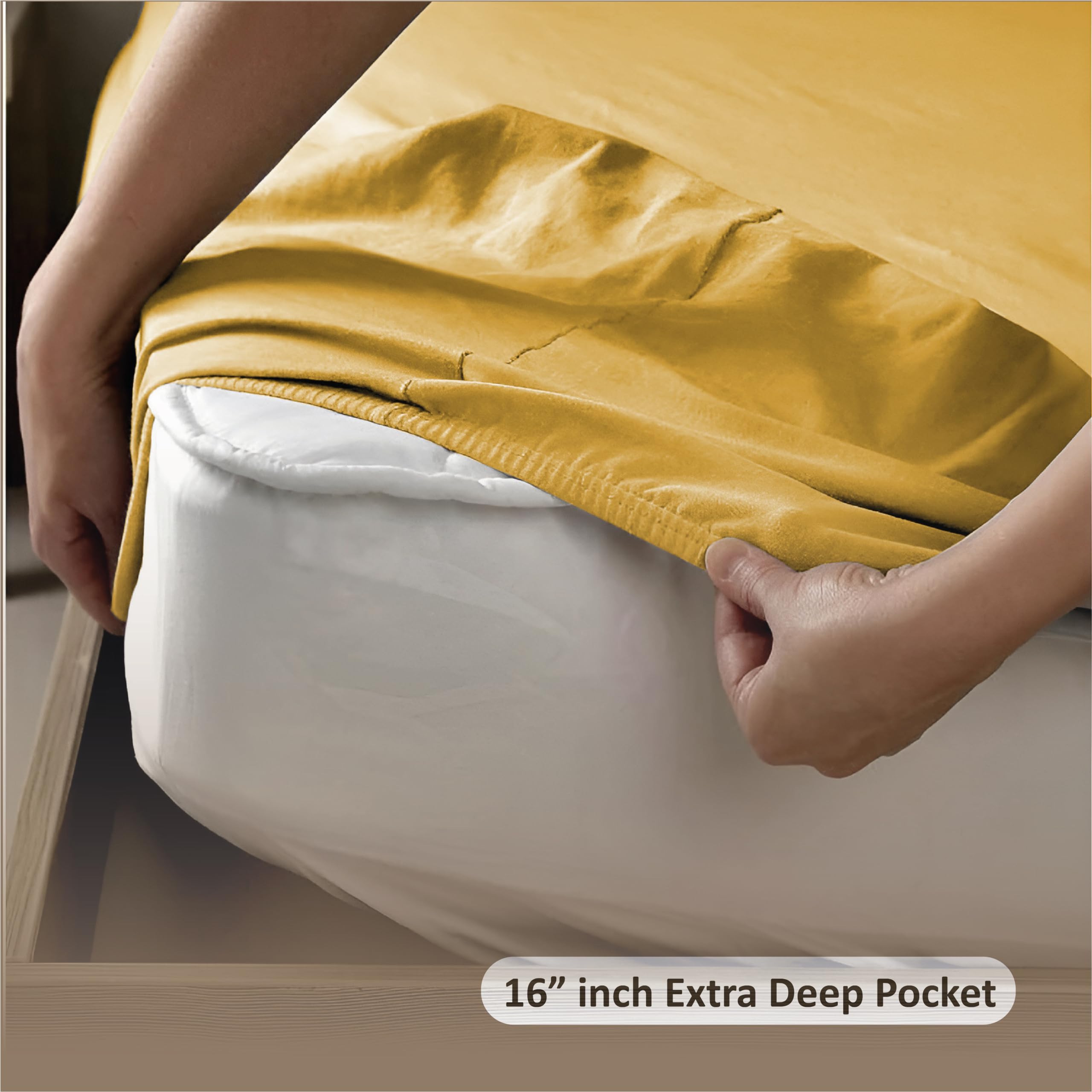 REHAN & CO Double Fitted Sheet Ochre Extra Deep Pocket 16 Inch (40 Cm) Super Soft 100% Brushed Microfiber Bed Sheets (137x190cm) - Image 3