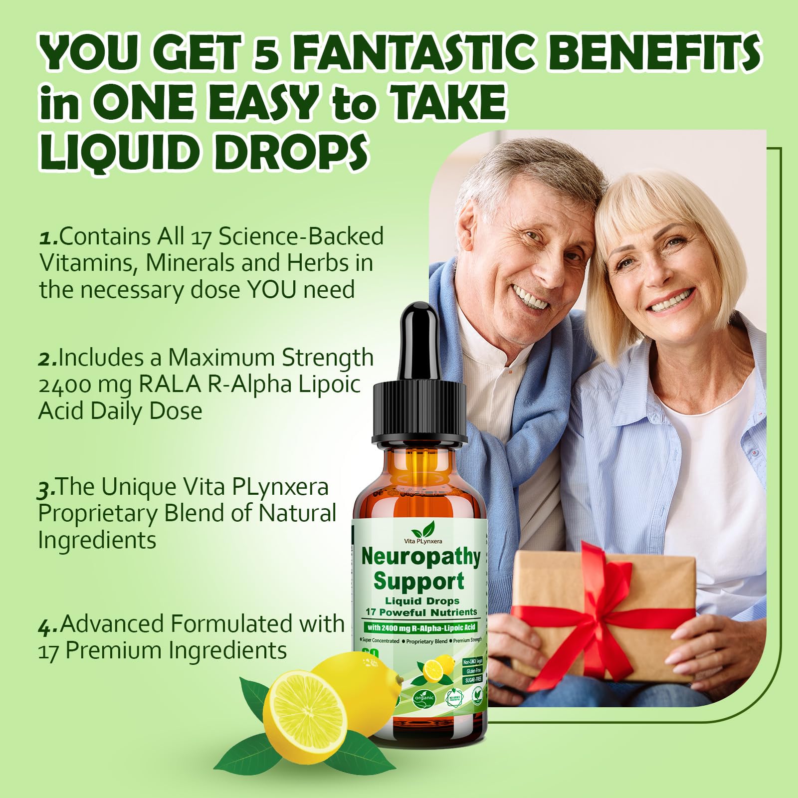 Vita PLynxera Neuropathy Supplements Liquid Drops, Advance 17-in-1 Stabilized R-Alpha Lipoic Acid (R-ALA) w. Acetyl L-Carnitine Vitamin B-Complex Magnesium, High Potency R-Lipoic Acid for Nerve — Amazon image 5