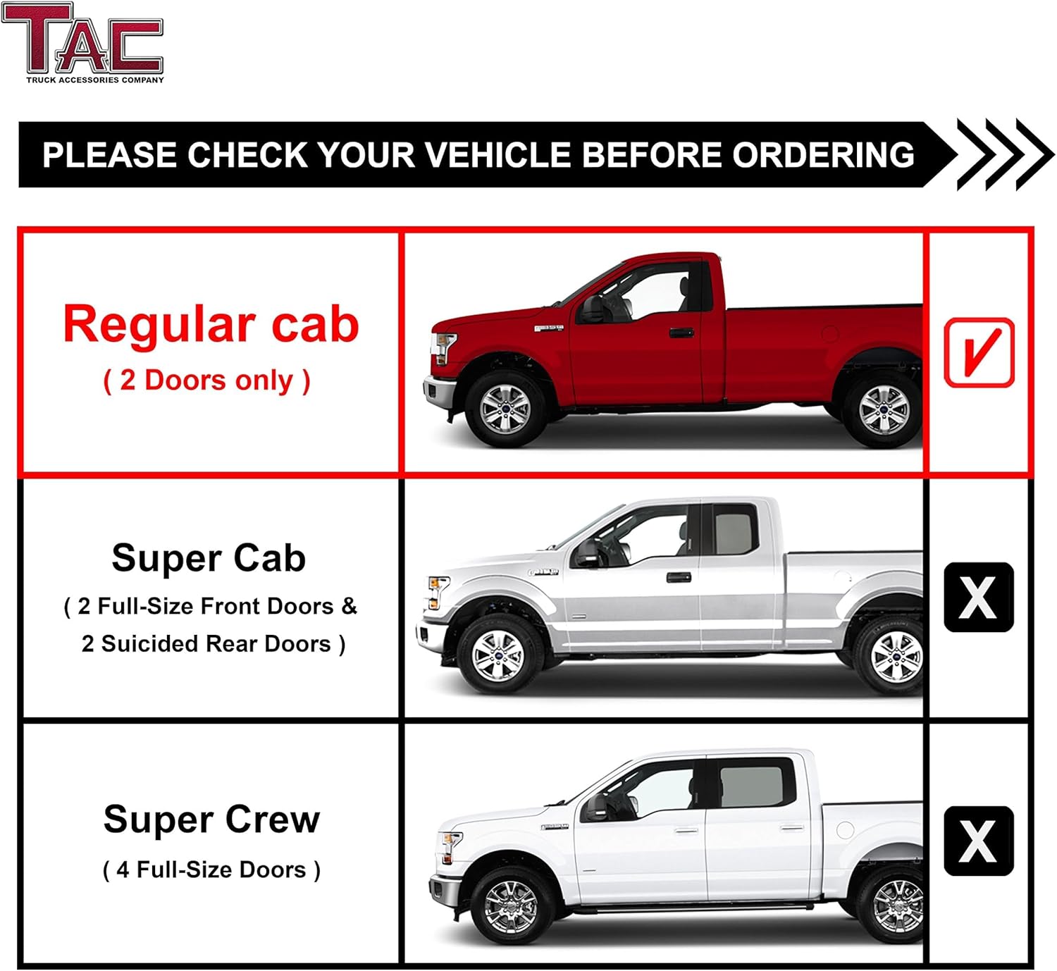 TAC 6.5” Running Boards Fit 1999-2016 Ford F250/F350/F450/F550 Super Duty Regular Cab Truck Pickup Utility Black Rattler Steel Running Boards Side Steps Nerf Bars Rail Rocker Panel Off Road (2PCS)