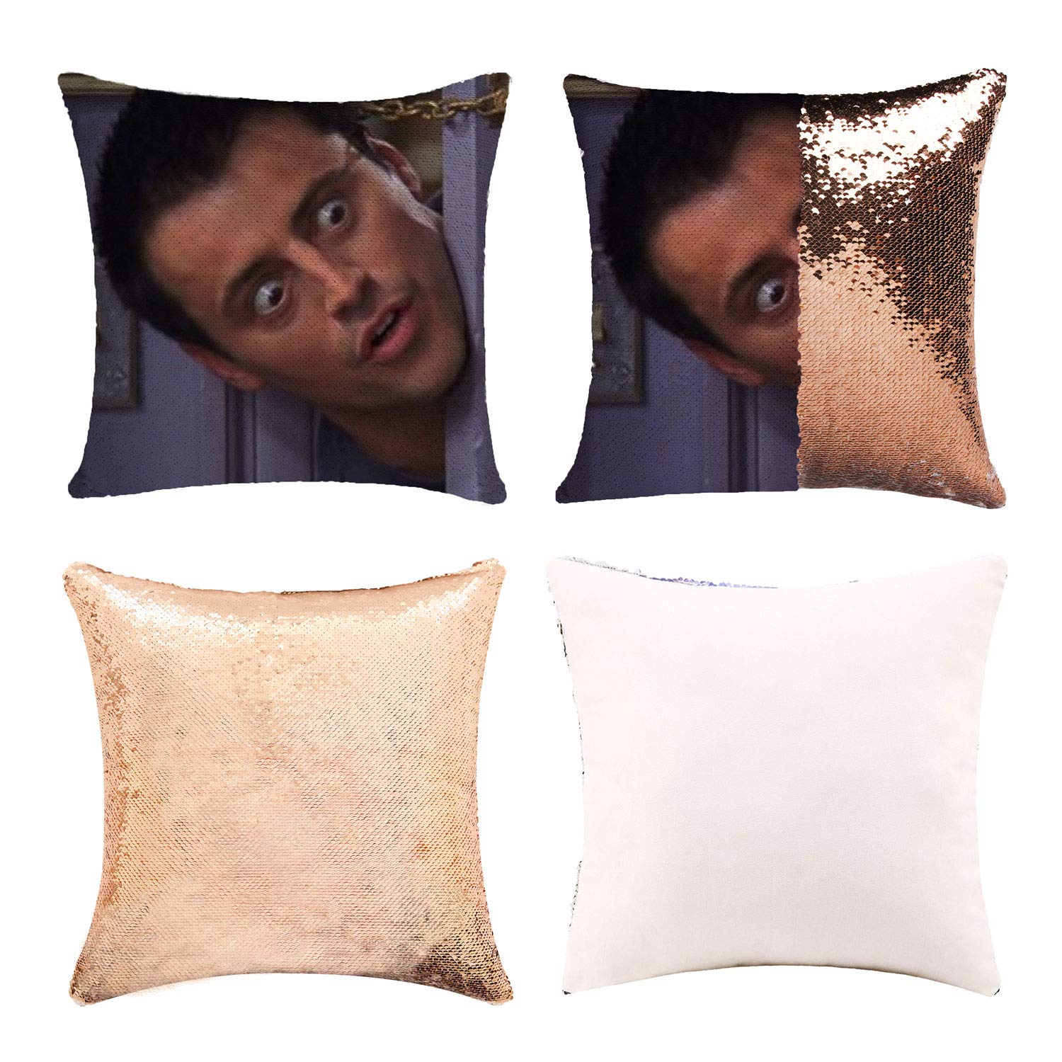 Friends TV Shows Joseph Tribbiani Magic Reversible Sequin Pillow Custom Pillow Cover Gift for Her Him 16x16 Inches (Champagne Gold, Pack of 1)