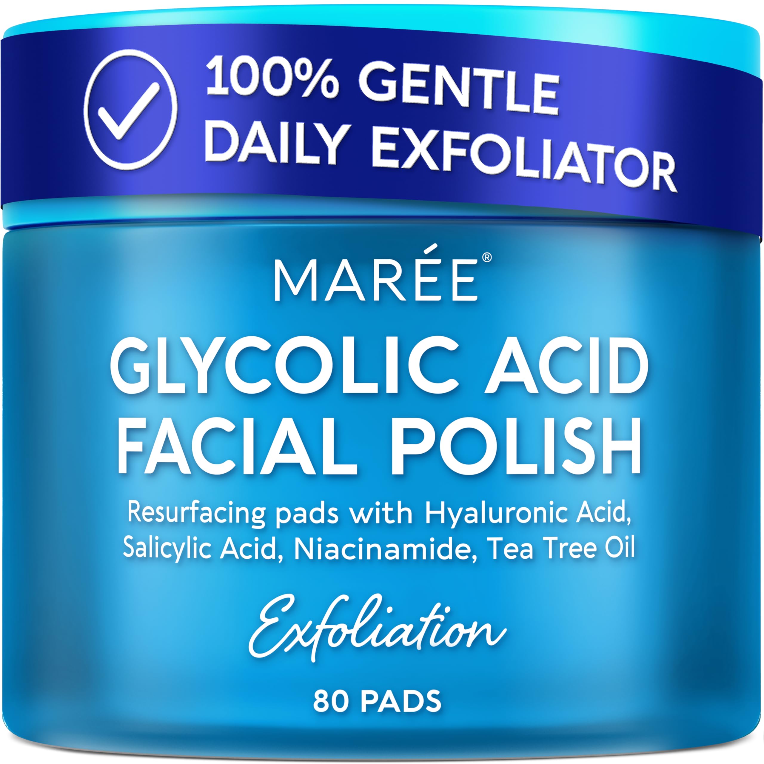 MAREE Glycolic Acid Pads – Toner Pads for Face Cleansing – Exfoliating Pad with Tea Tree Oil, Salicylic Acid & Vitamins E, B3, B5 – Acne Clearing,