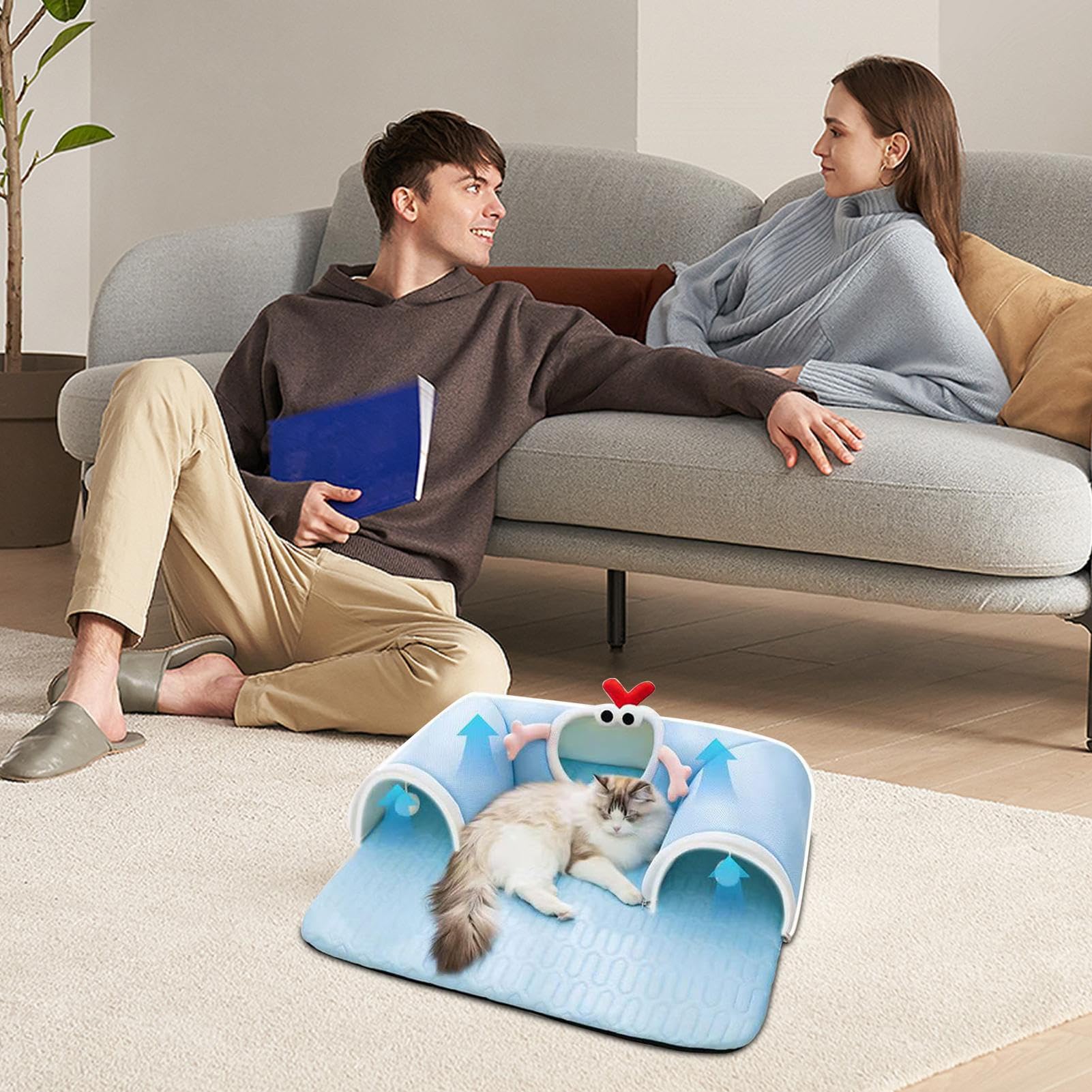 Tunnel de jeu pour chats | Matelas lit pour chats avec tunnel intégré, respirant jouet interactif pour chatons, chiots, ennui, sommeil, enrichissement intérieur hiver été