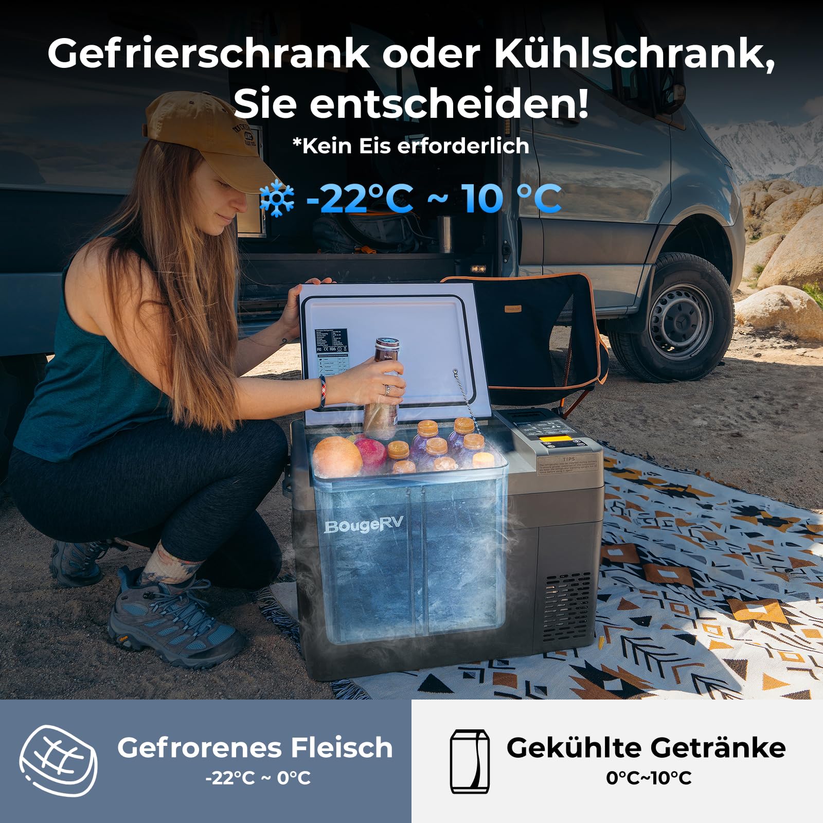 BougeRV CRPRO Kompressor 29 Liter Kühlbox 12v mit 266Wh Akku & 100w solarpanel