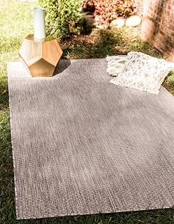 Unique Loom Collection Casual Transitional Solid Heathered Indoor/Outdoor Flatweave Area Rug (6' 1" x 9' Rectangle, Beige/Ivory)