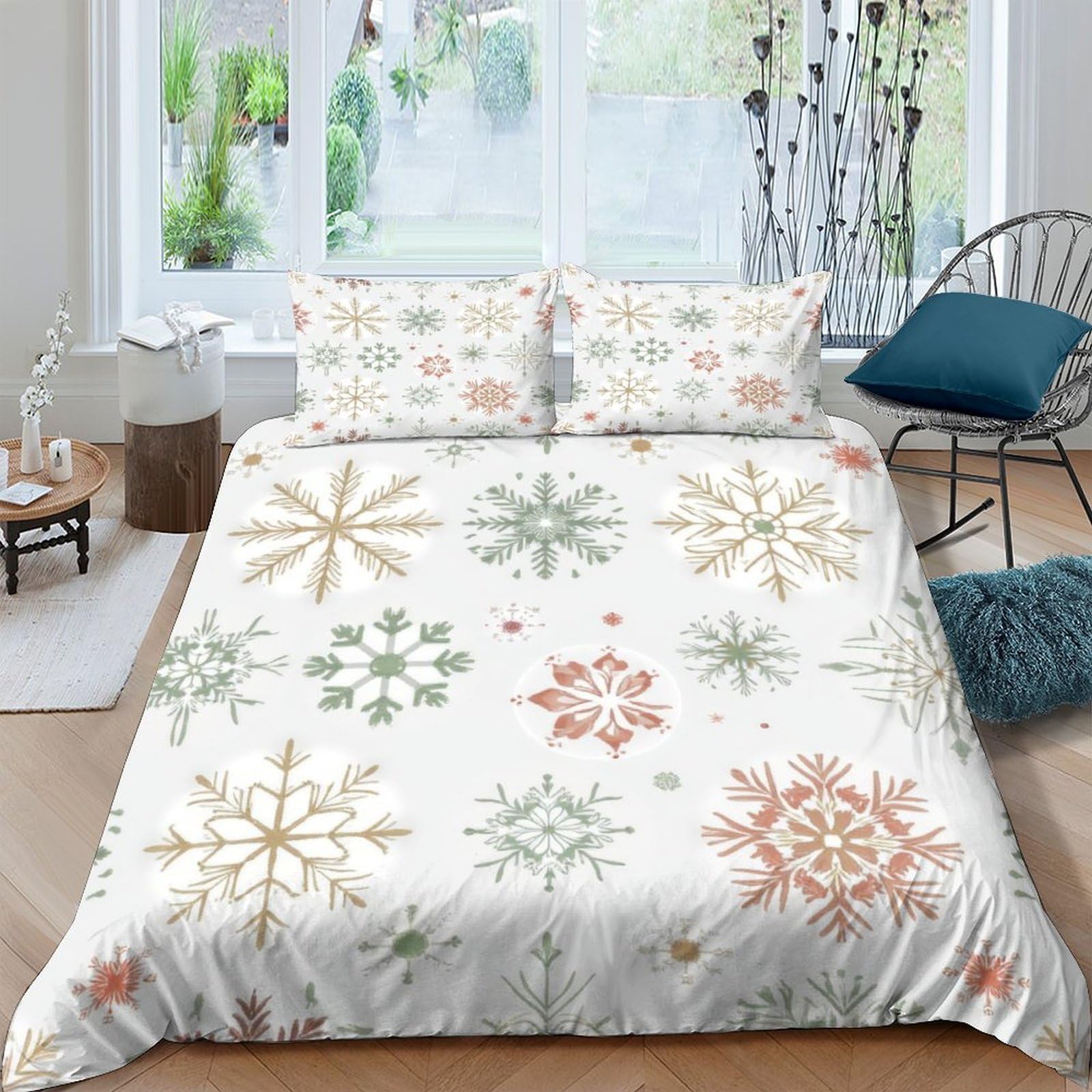 Ctjqhvkz Style-9 3D Printed Snowflake Fitted Sheet Microfiber Decorative Winter Bed Cover For Bedroom Guest Room Easy Care Single（135X200cm）