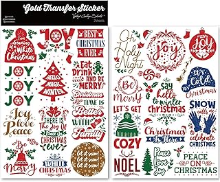 Vintage Rub On Transfers Stickers for Crafts Holiday Theme Vibrant Crystal Glossy Surface Decal DIY Use for Glass Wood Rocks (Christmas Words 2)