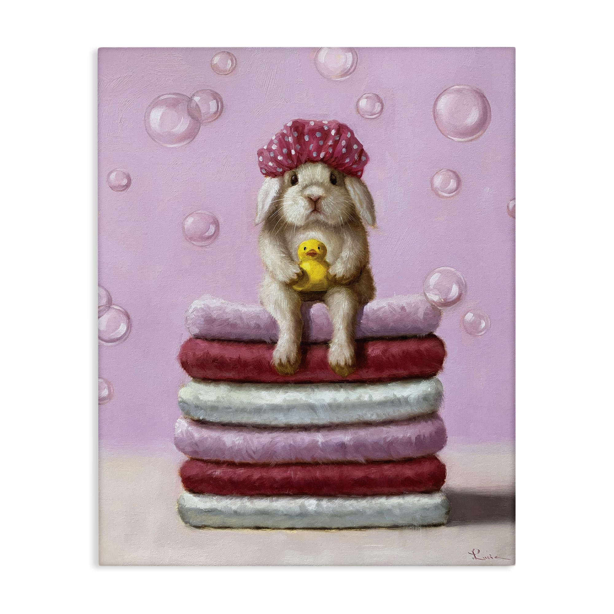 Baby Rabbit Bath Towels Soap, 16 x 20 Inch Canvas Wall Art