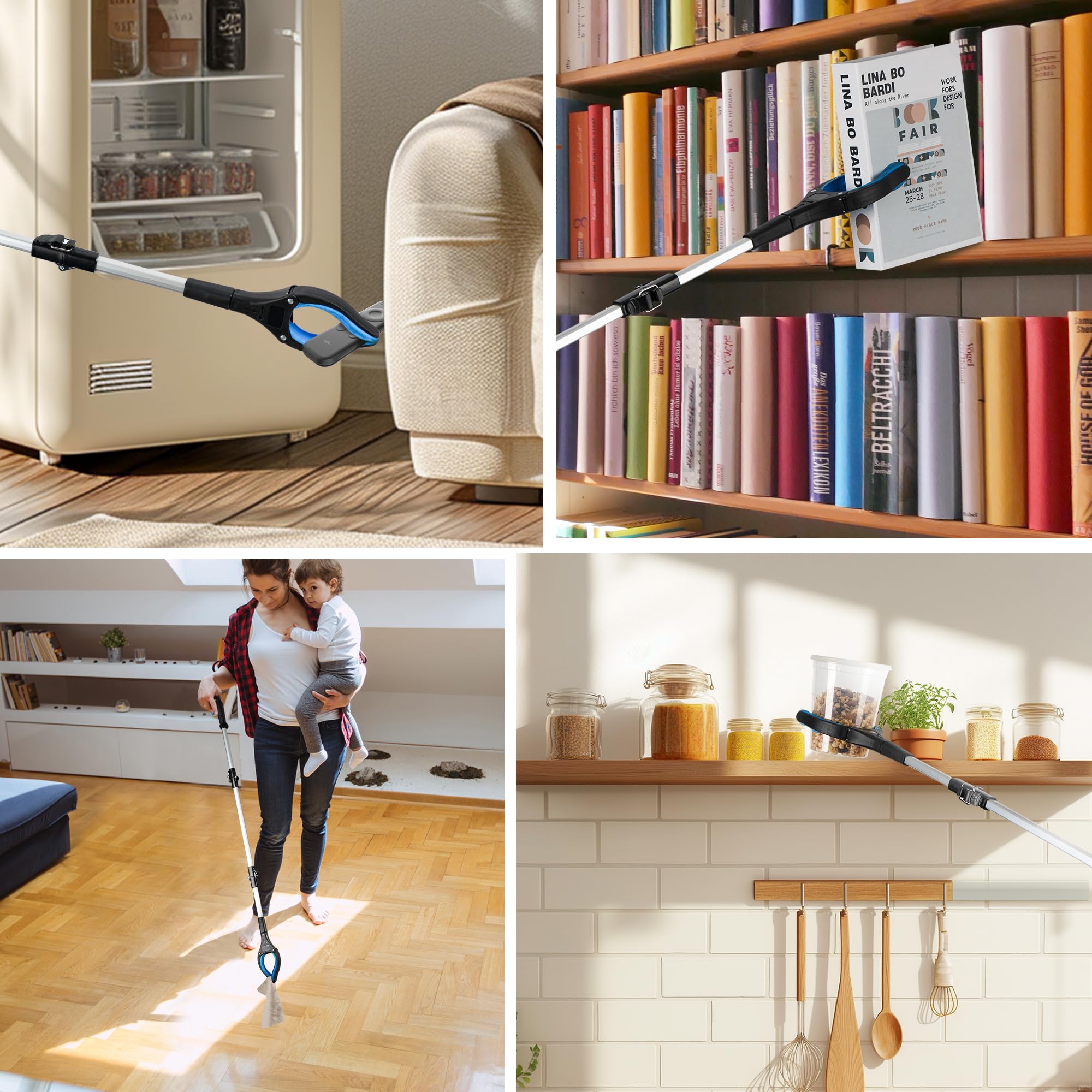 KUOGAS Pince à ordures pour personnes âgées, pince à déchets en aluminium de 91 cm, pince pliable pour personnes âgées, pince à déchets rotative (91CM)
