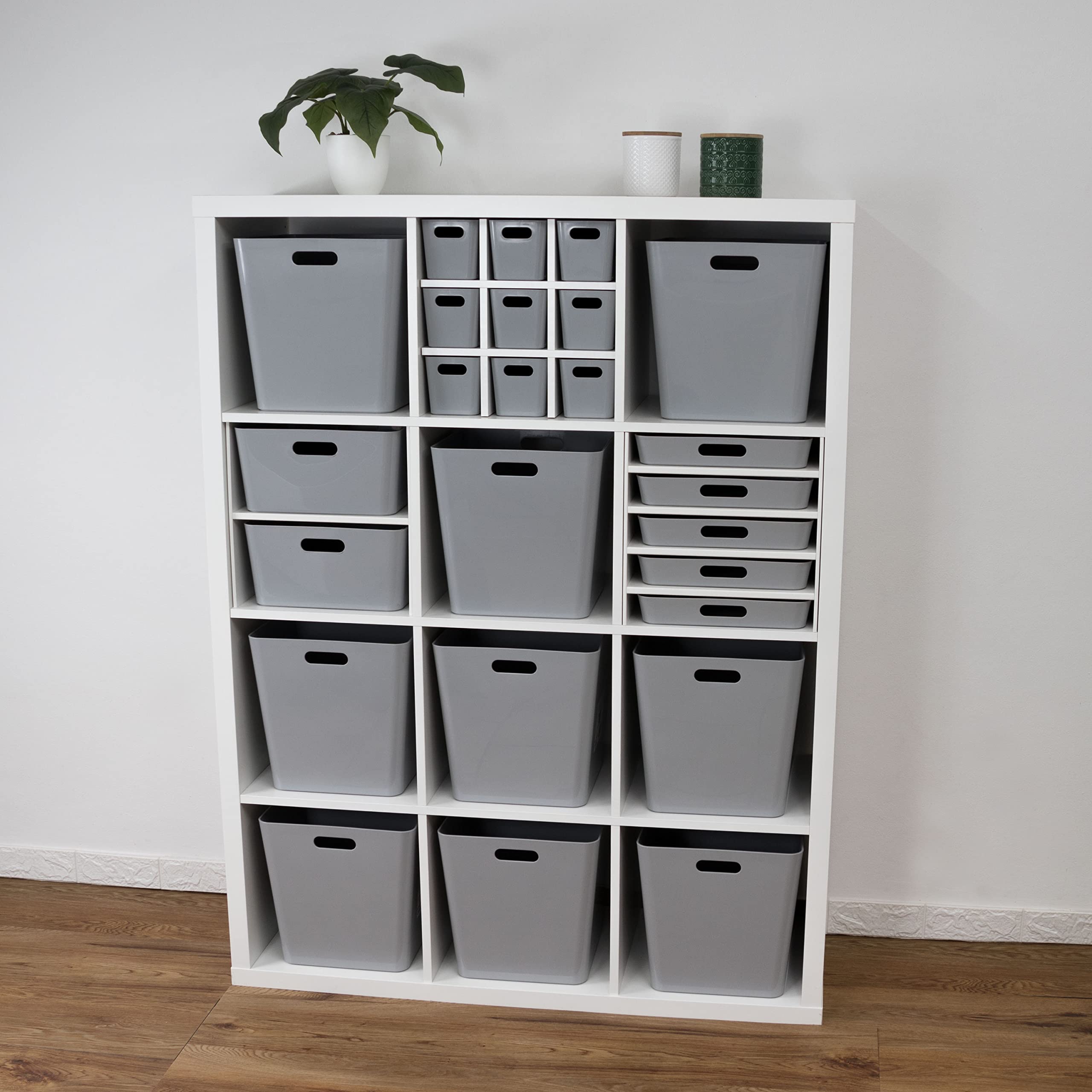 Lot 4 boîtes de rangement 30cm haut Gris 30x30cm Panier Étagère murale