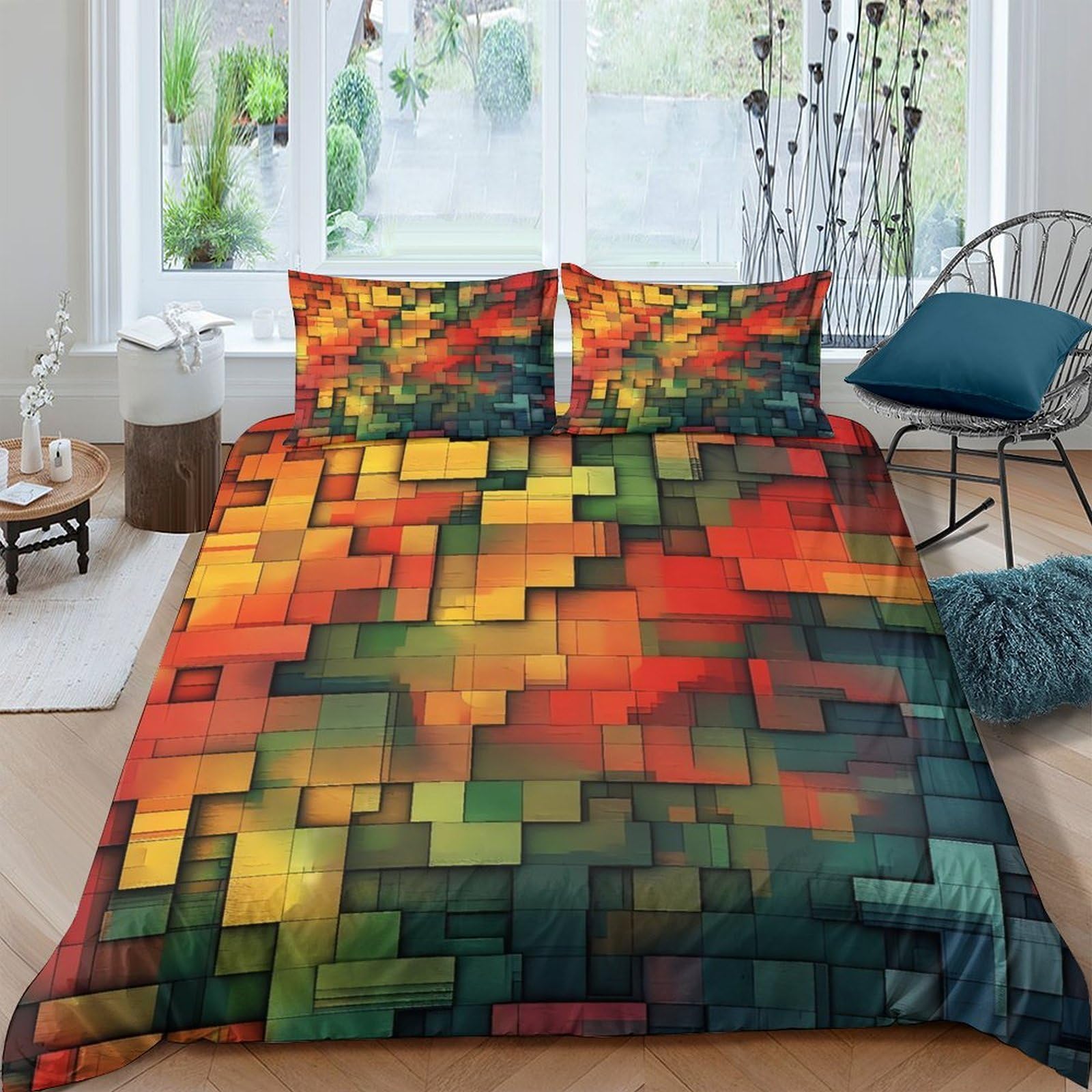 Ctjqhvkz Style-3 3D Printed Abstract Geometric Fitted Sheet Microfiber Colourful Mosaic Bed Cover For Bedroom Dorm Decoration Mattress Protection Single（135X200cm）