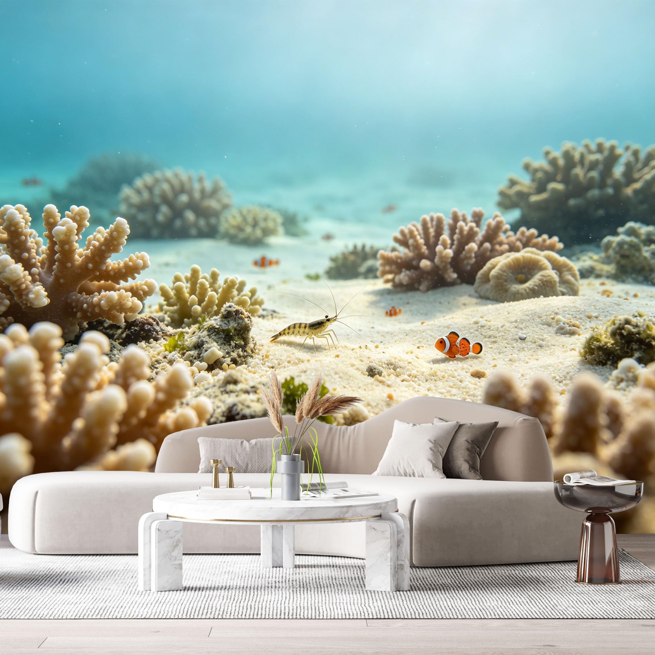 Custom Size Wall Murals Ocean Marine Tropical Coral Reef Clownfish Underwater World SelfAdhesiveWall Fabric Removable Wallpaper Wall Decor for Living Room Bedroom Bathroom