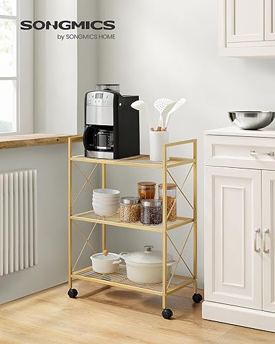 Miniatura 31 de SONGMICS Estante de almacenamiento de metal de 3 niveles con ruedas, estantería de malla con marcos laterales en X, 23.6 pulgadas de ancho