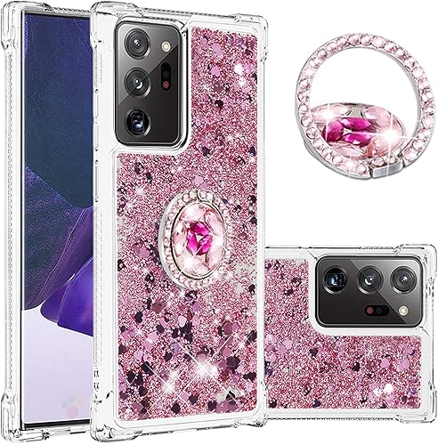 U/D Funda para Samsung Galaxy Note 20 Ultra, diseño de arena movediza transparente con purpurina que fluye líquido, flotante, suave TPU con soporte,
