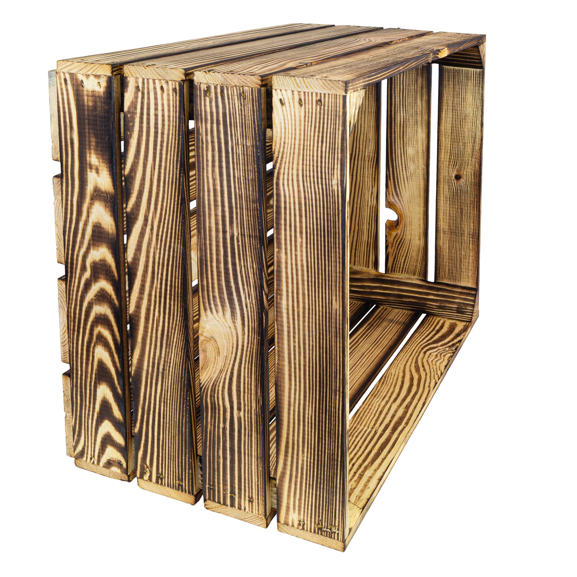Kistenkolli Altes Land Geflammte Holzkisten Regalkisten, Massivholz Natur, mit Mittelbrett, 50x40x30cm, Obstkisten Weinkisten für Aufbewahrung Schuhregal (3, OHNE)