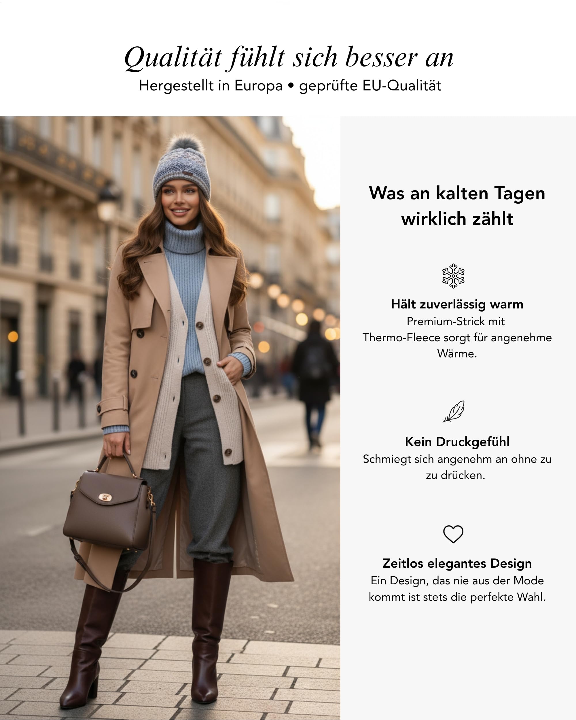 Baesics Czapka zimowa ze wzorem dla kobiet i mężczyzn – wyściełana czapka z pomponem ze sztucznego futra, czapka z dzianiny w stylu beanie, wyprodukowana w UE, jeden rozmiar, ciepła i elastyczna z
