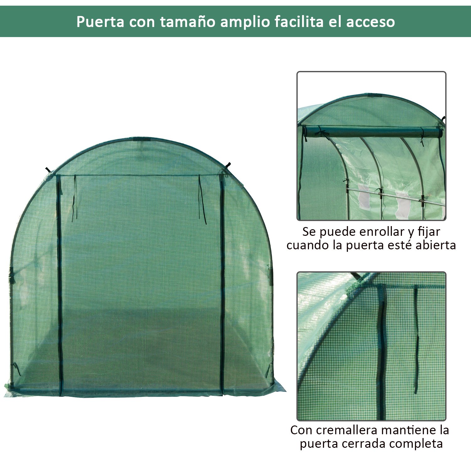 Outsunny Invernadero de Jardín Huerto Tipo Túnel 6 Ventanas Cultivos Plantas y Verduras Cubierta PE 140g/㎡ Impermeable 4x2x1.9m Acero