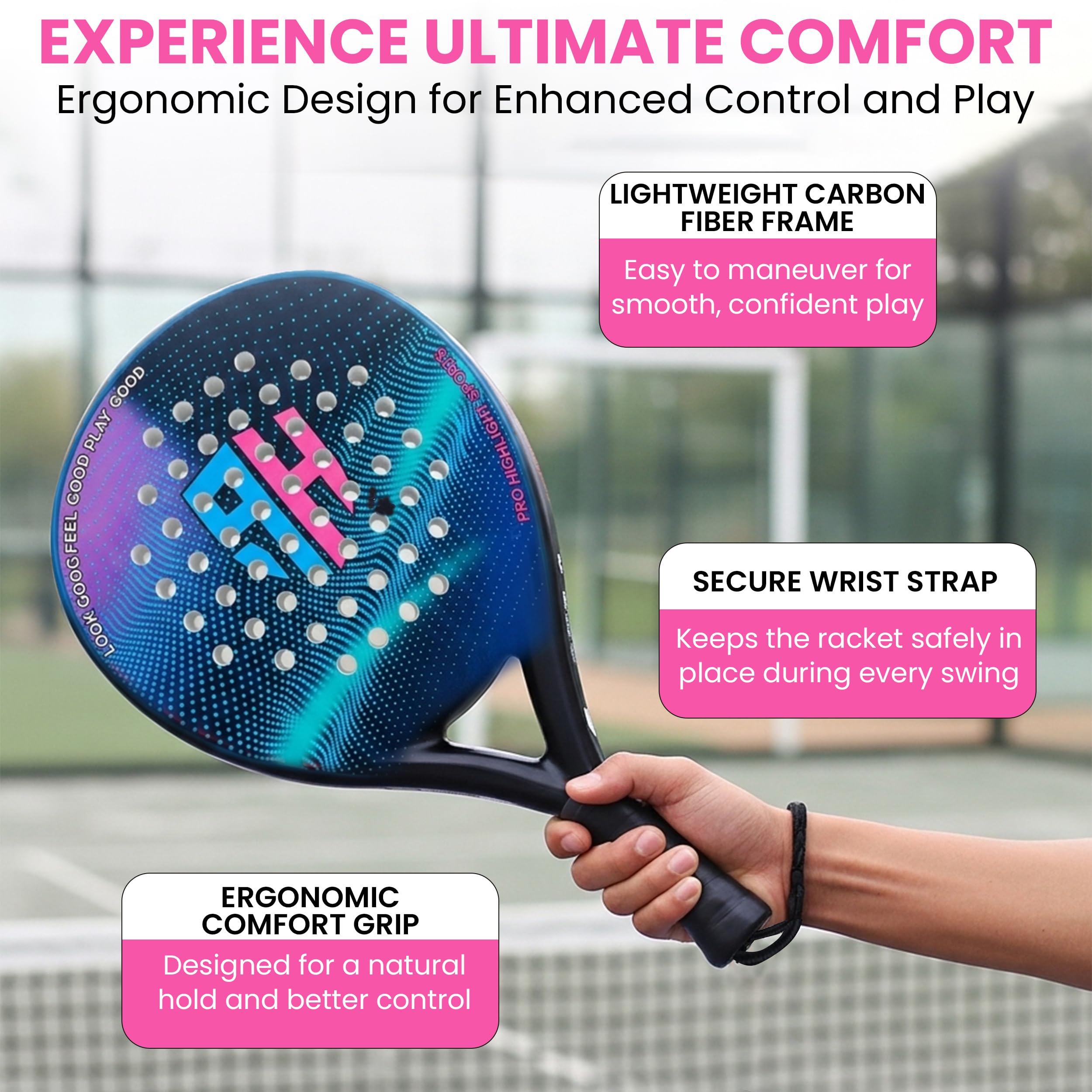 Racchetta da paddle in 100% fibra di carbonio, racchetta da paddle professionale per adulti, leggera e resistente, ultra morbida in schiuma EVA, perfetta per principianti e