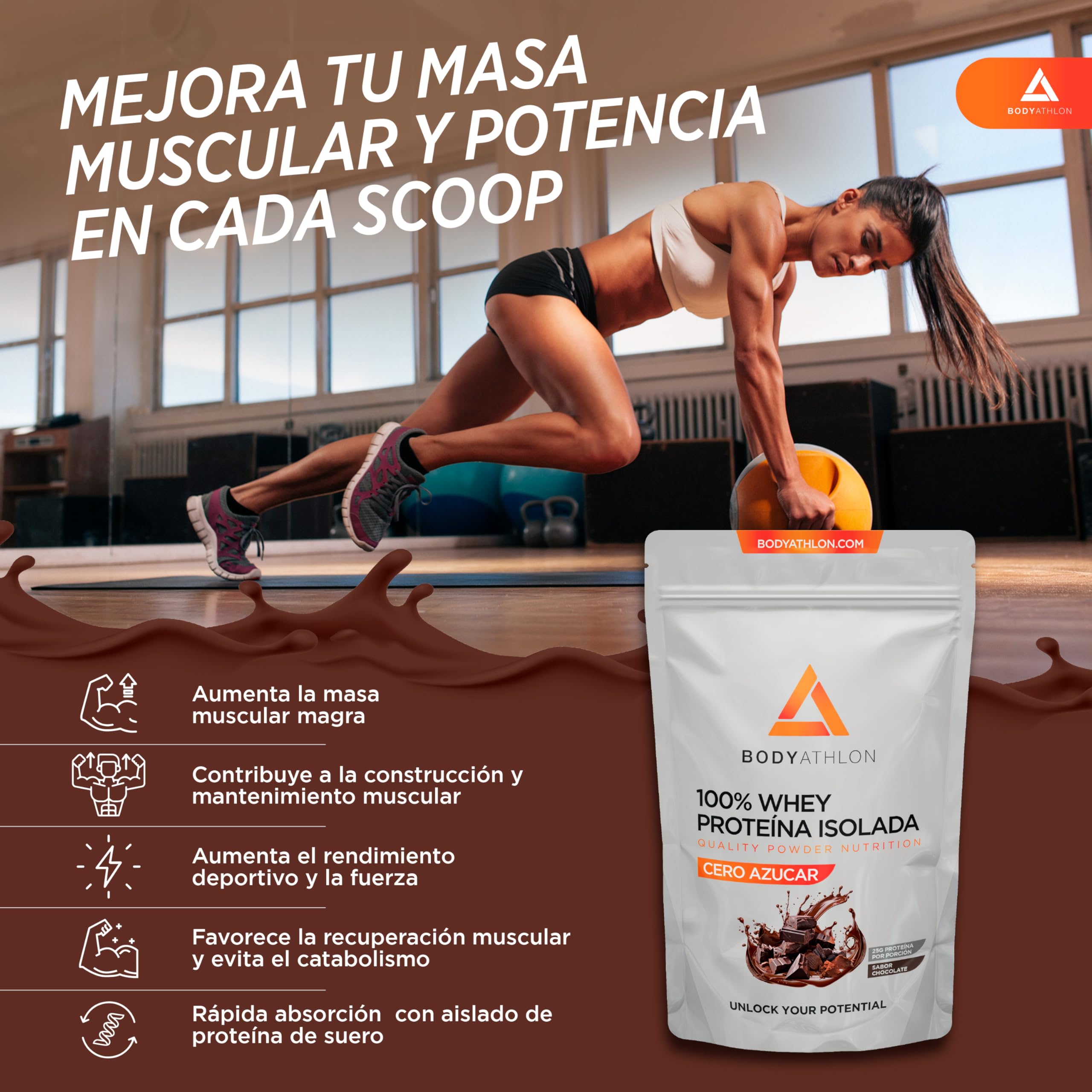 Proteína Isolate Chocolate 2kg Sin Azúcar Sin Edulcorantes– Aislado de Proteina de Suero, Alta en Proteínas 80%- Recuperación y Definición Muscular | Suplemento Deportivo Sin Azúcar- Bodyathlon