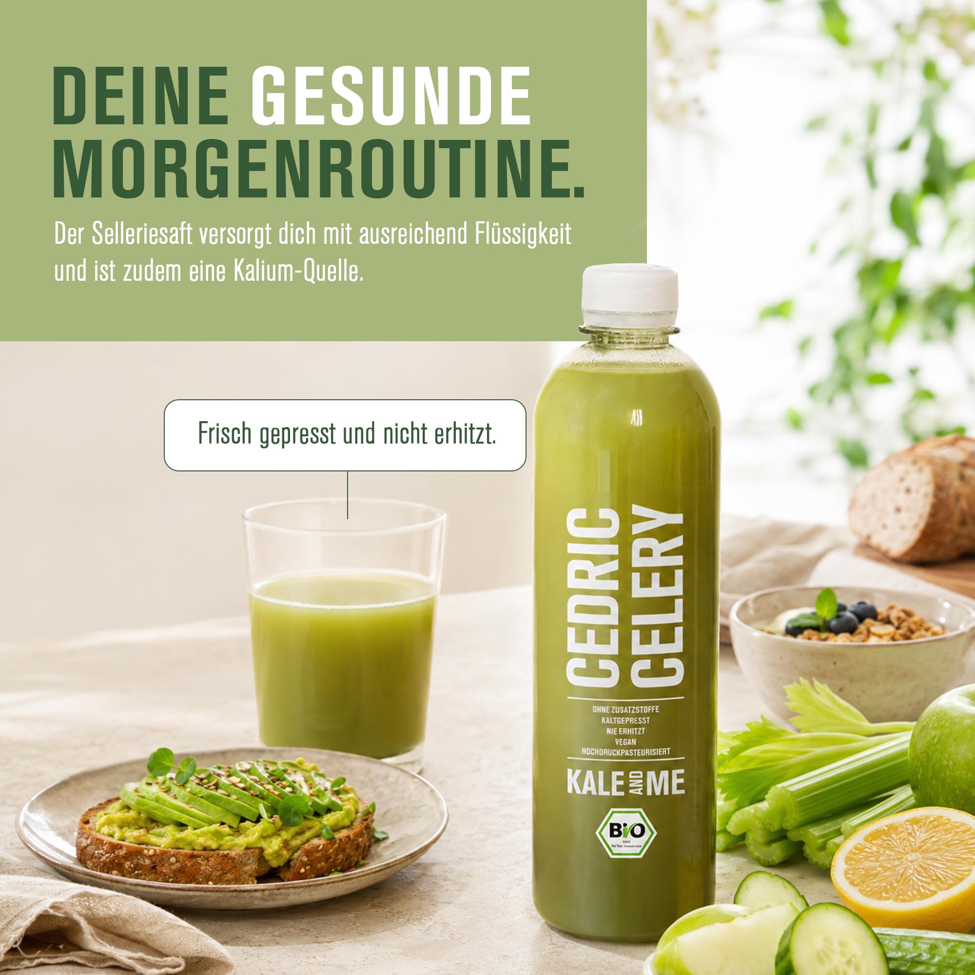 Kale&Me Selleriekur 21 Tage – 21 Flaschen mit je 320 ml – kaltgepresster Bio Selleriesaft mit Zitrone – vegan, ohne Zusatz- & Konservierungsstoffe – natürliche Kaliumquelle, reich an Mikronährstoffen