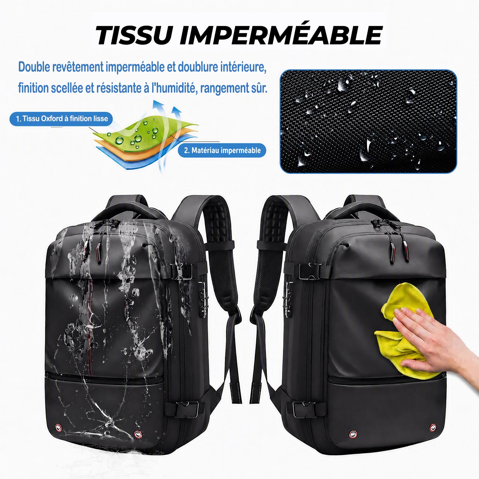 Sacchetti Sottovuoto Vestiti - Zaino Espandibile Resistente All'acqua con Compressione Sottovuoto e Zaino Antifurto di Grande capacità da 19 Pollici