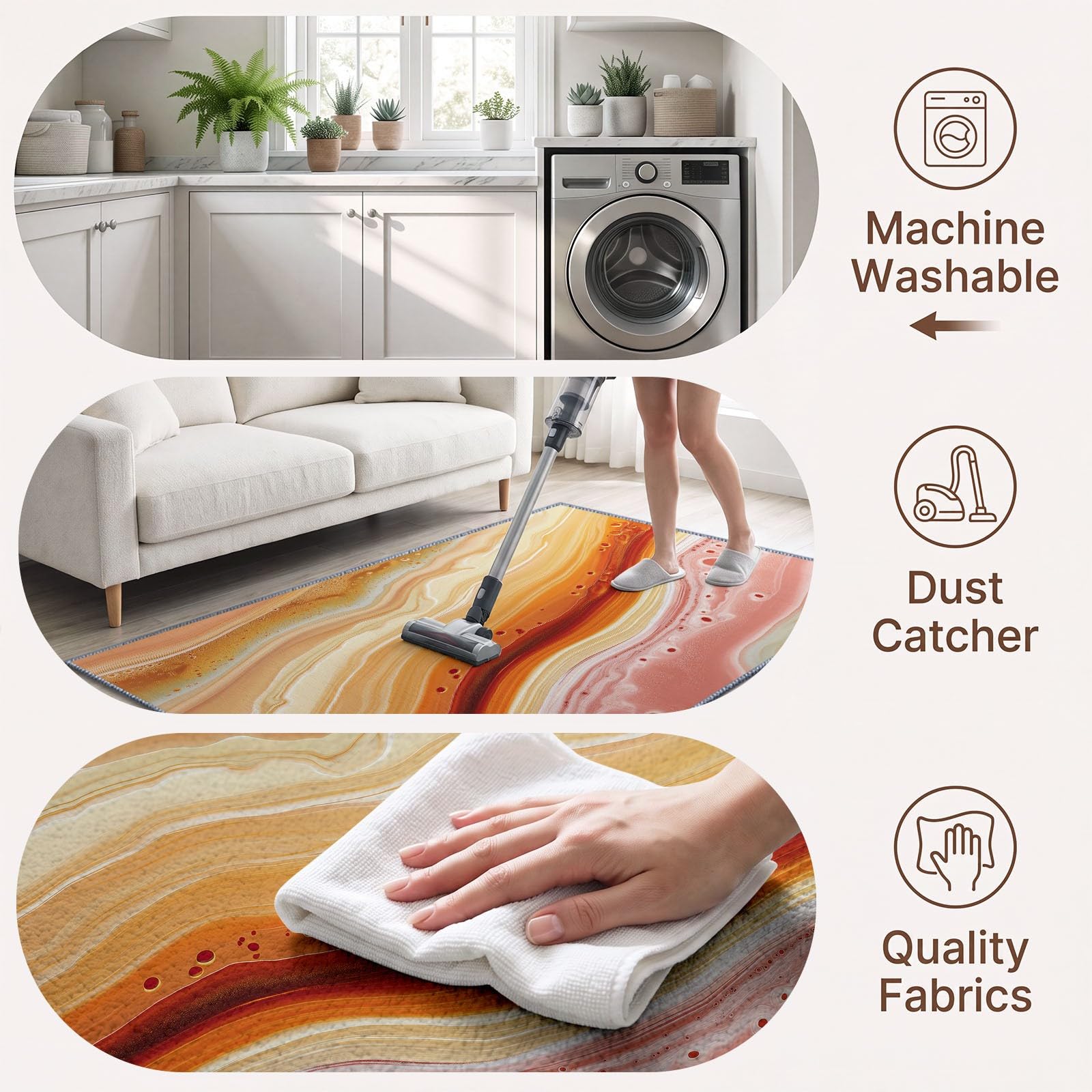 Marbre Moderne 160x230 cm Tapis de Chambre Moquette, Art Abstrait Agate Vague Rayure Lavable Antidérapant Tapis de Salon - Orange Chaud Moquette pour Salle de Séjour Chambre d'enfant Salle de Jeu