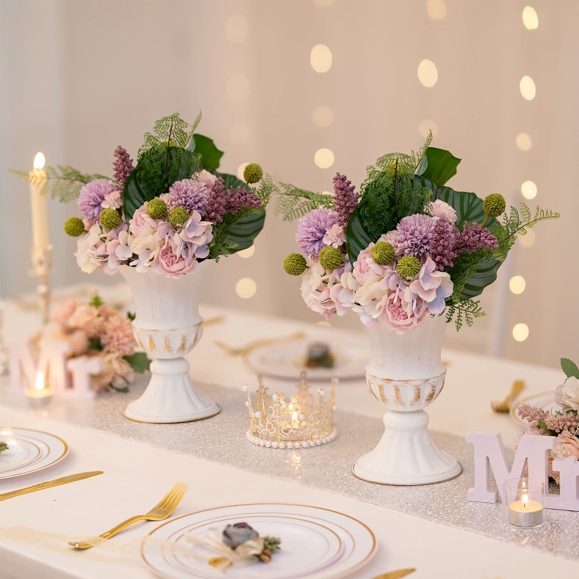 Sziqiqi Piccoli Vasi in Metallo Bianco, 10 Pezzi Vaso per Tromba per Centrotavola di Casa Decorazione, Vasi per Fiori per Cerimonia di Anniversario Matrimoni Ufficio Soggiorno Camera e Cucina, 23cm