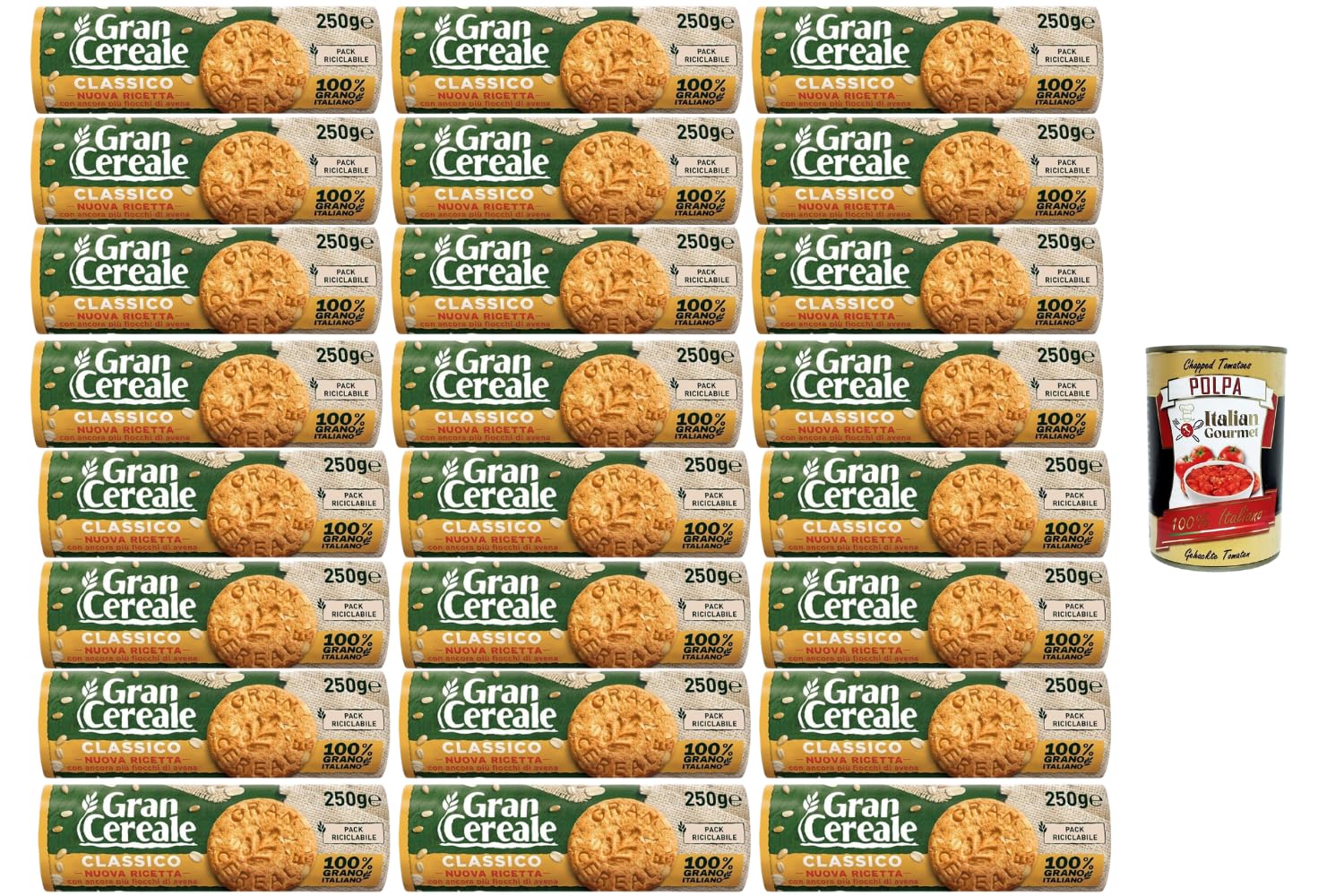 Italian Gourmet Getreidekekse Klassik 24 x 250g 6kg Großpackung mit Polpa | 6kg Keks-Vorrat in 24 Packungen – klassische Getreidevariante für Frühstück, Kaffeepause, Büro und Veranstaltungen