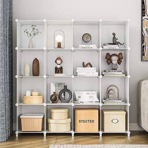 Miniatura 2 de Organizador de armario de 16 cubos, organizador de almacenamiento de cubos blancos con estante, estantería para dormitorio y oficina