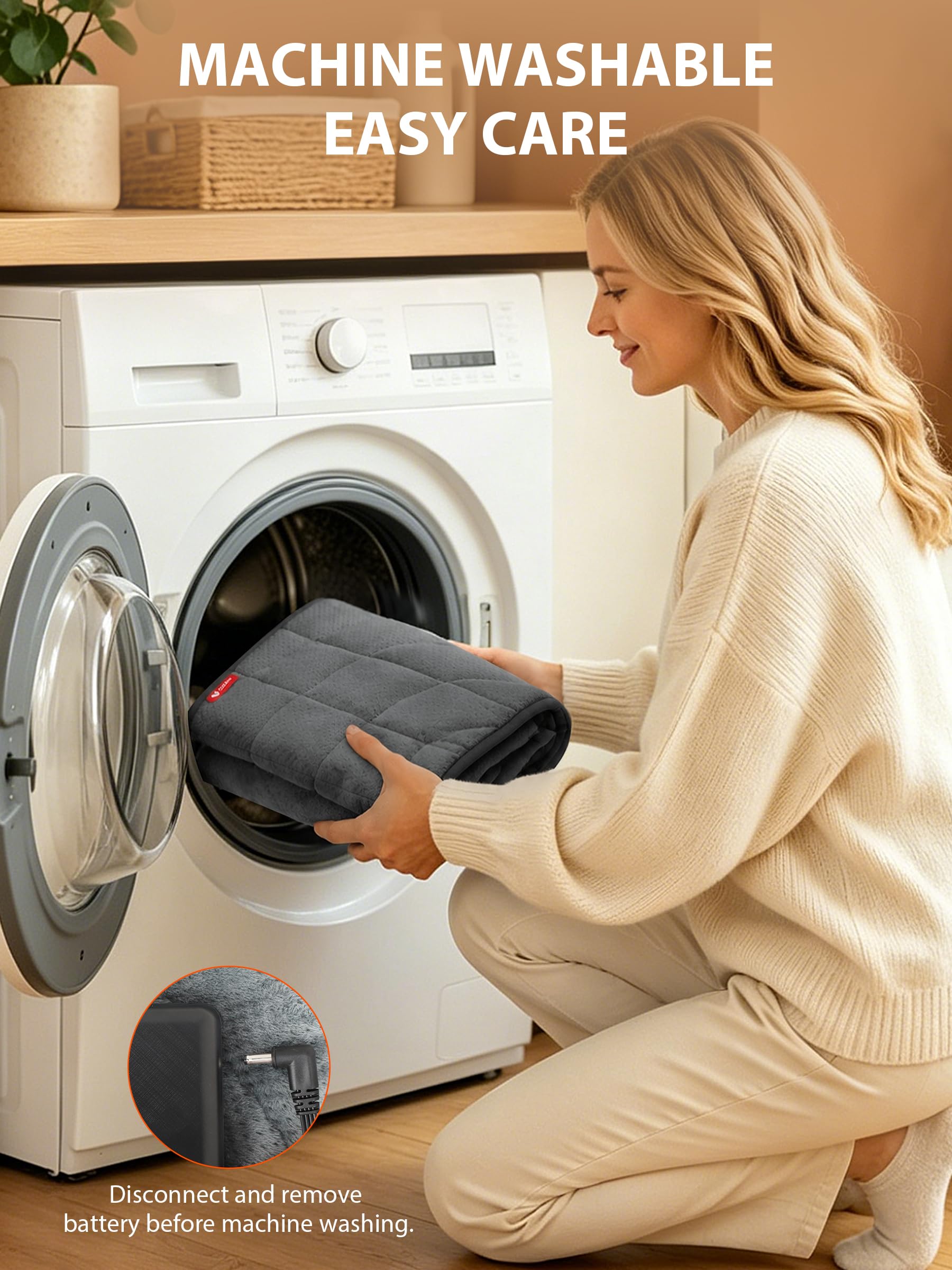 Couverture chauffante avec batterie sans fil, 10 000 mAh, coussin chauffant dos avec 3 niveaux de chauffage, coussin chauffant électrique pour dos, épaules, ventre, cou, jambes, genoux, bande