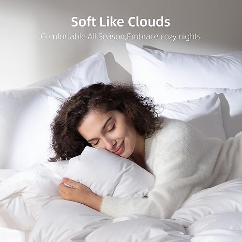 Miniatura 7 de Edredón de plumas de ganso tamaño California King, relleno de edredón 100% algodón orgánico, relleno de edredón de lujo para todas las estaciones