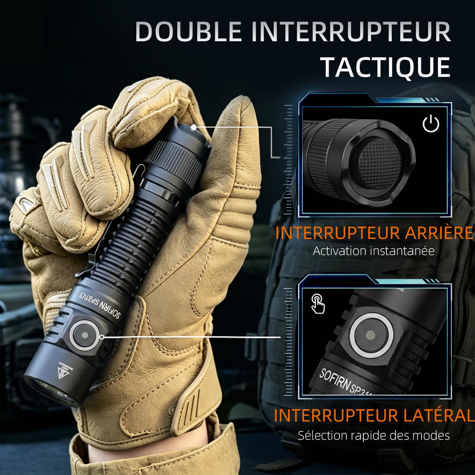 sofirn SP31V3 Lampe Torche Tactique 2000 Lumens Rechargeable | Portée 269m, double interrupteur, charge USB-C, aluminium aéronautique, lampe de poche pour camping randonnée