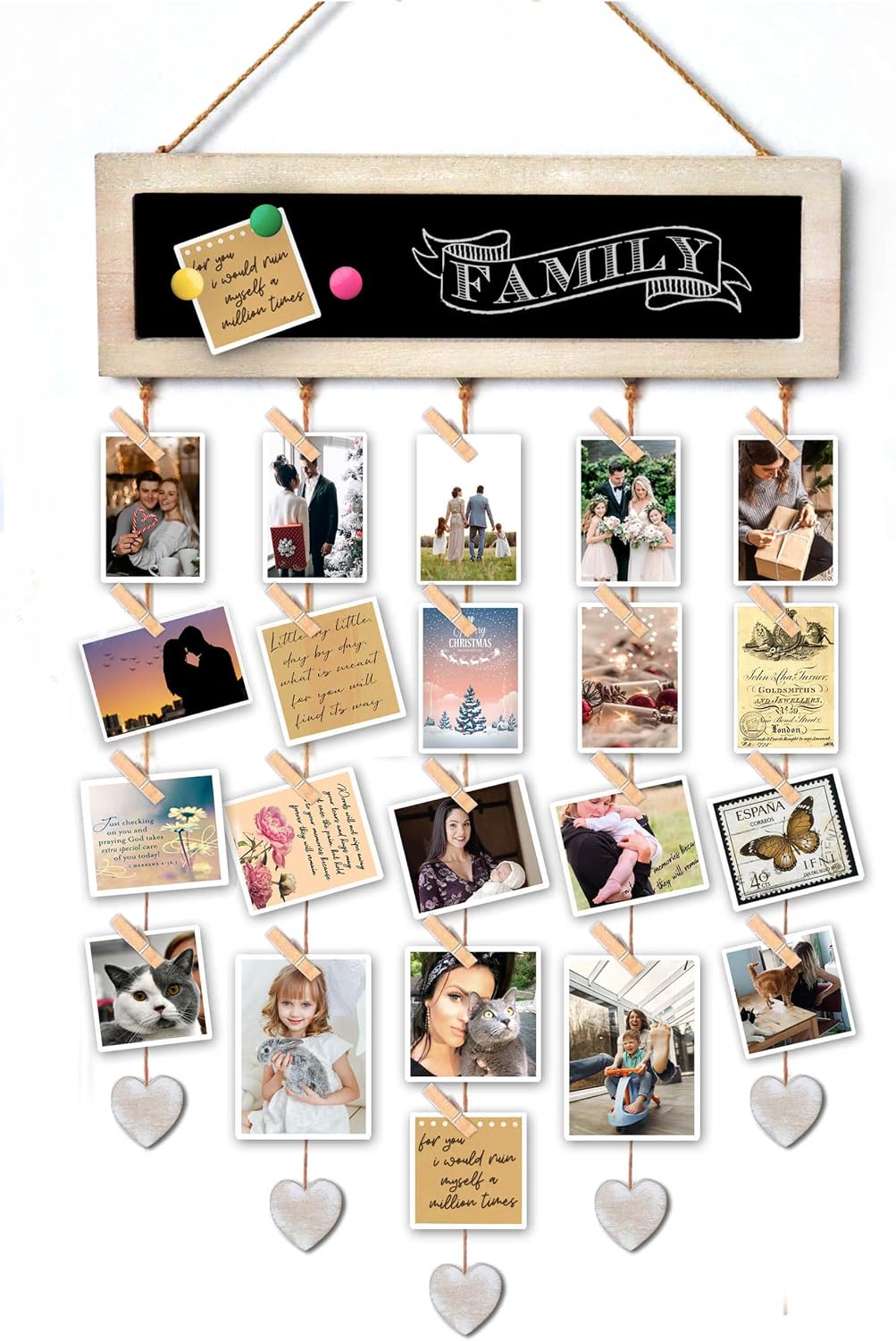 Rustic White Wood Collage Picture Frames Magnetic Chalkboard with 30 Clips