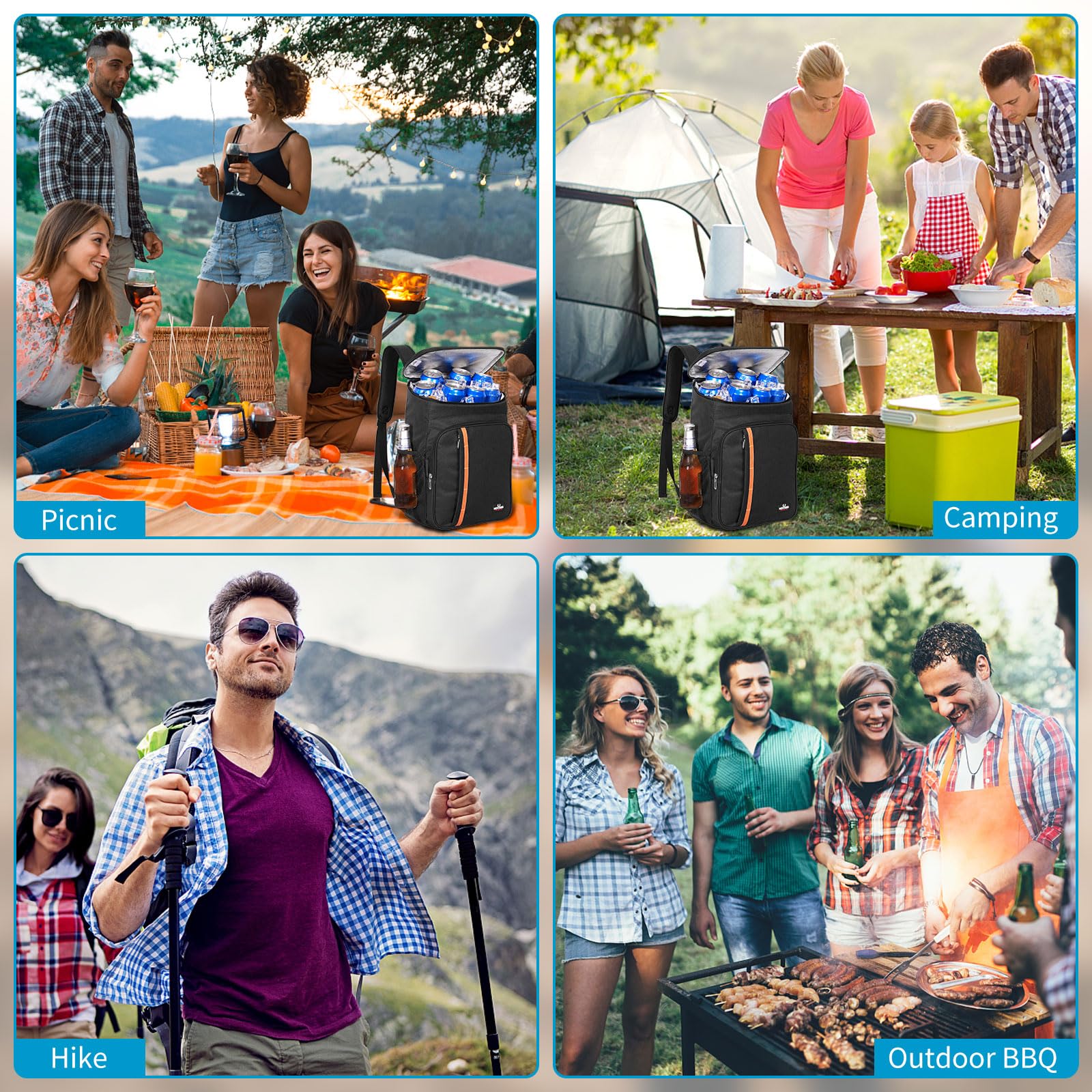 HEQUN Zaino Termica 23L Borsa Frigo Isoterma per Alimenti Picnic Escursionismo Campeggio