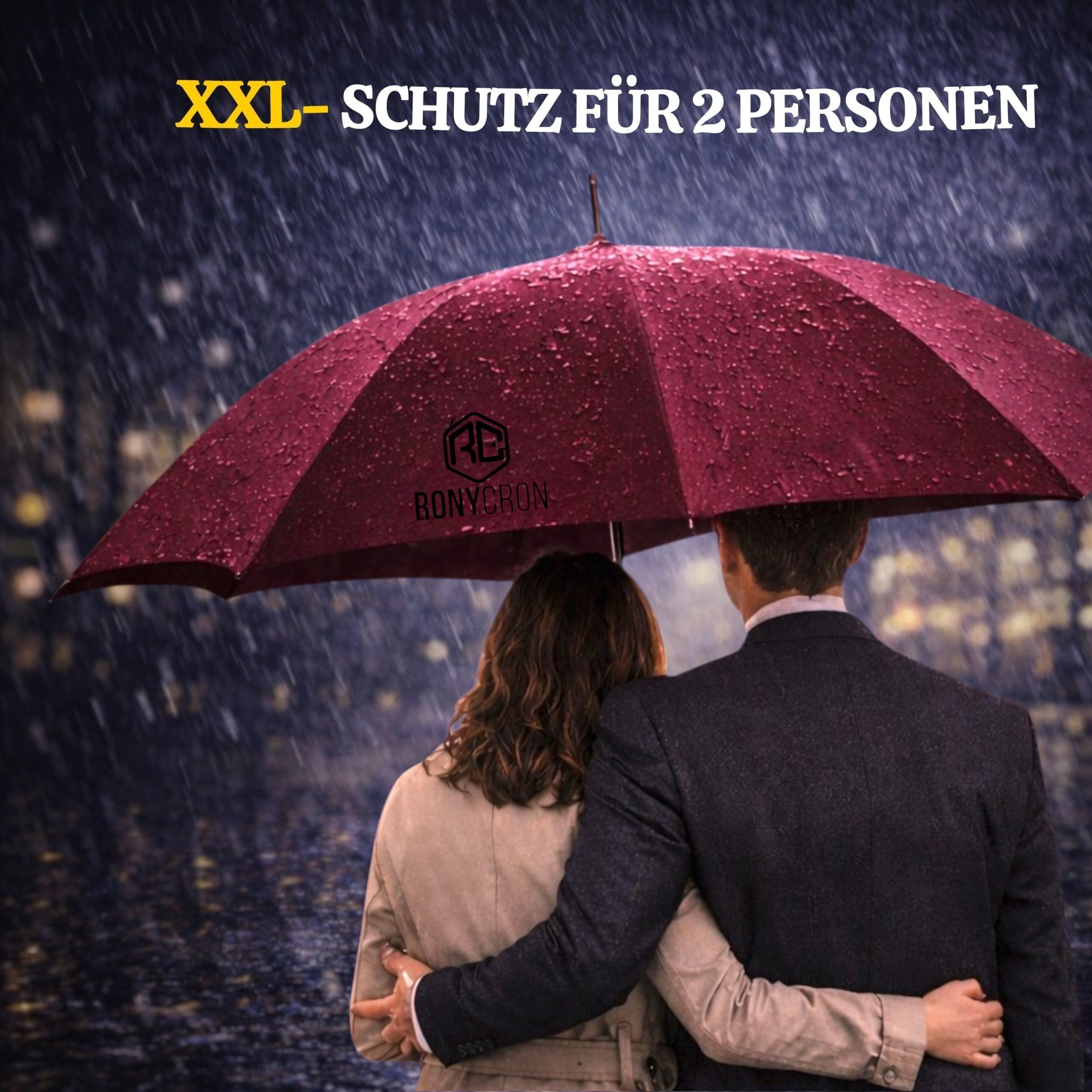 Extra Großer XXL Regenschirm für 2 Personen, Sturmfester Großer Golf Regenschirm 150 cm, Windfester Stockschirm für Damen und Herren
