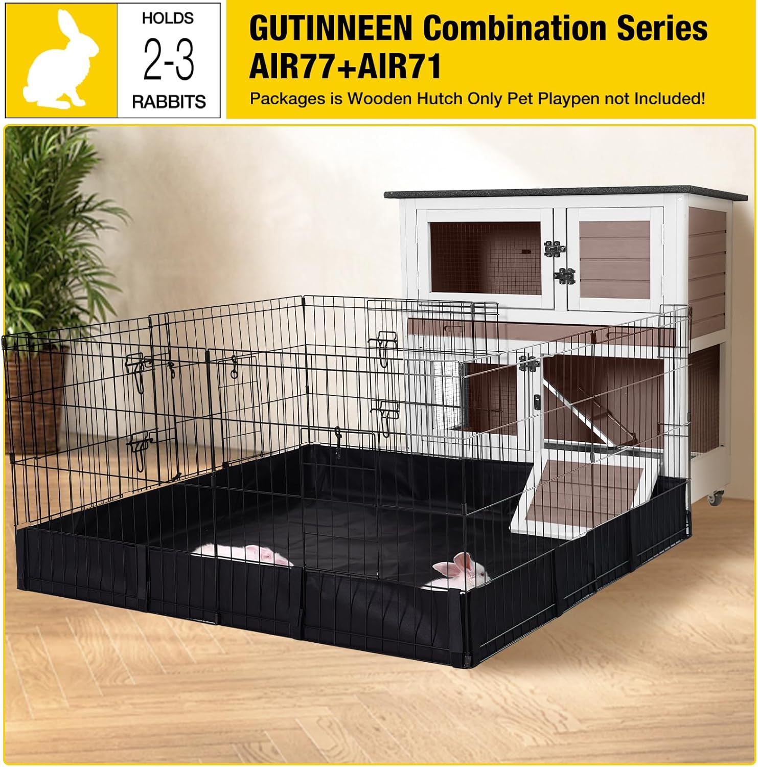 Aivituvin 36" Rabbit Hutch Bunny Cage Indoor Outdoor Guinea Pig Cage 2 Story Wth Trap Door, 2 Tray,Wheels,Brown