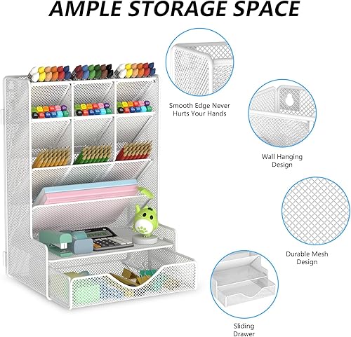 Miniatura 2 de Organizador de bolígrafos para escritorio, organizador de escritorio multifuncional, soporte de pared para bolígrafos con cajón para la escuela,