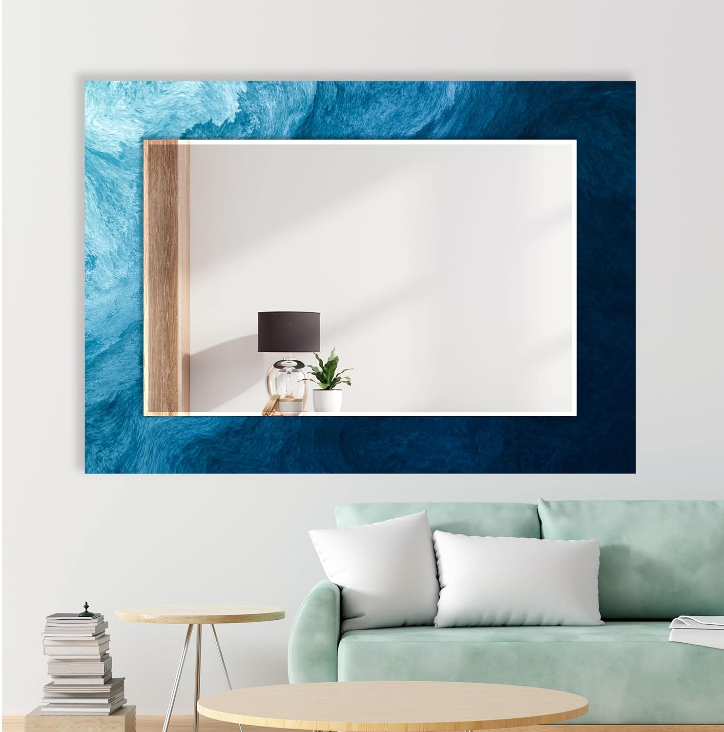 Tempered Glass Mirror 24 x 35.5''(Vertical) Large Wall Mirror Aesthetic Mirror Decor Blue Waves Wall Mirror Irregular Mirror Asymmetrical Mirror Bathroom Mirror