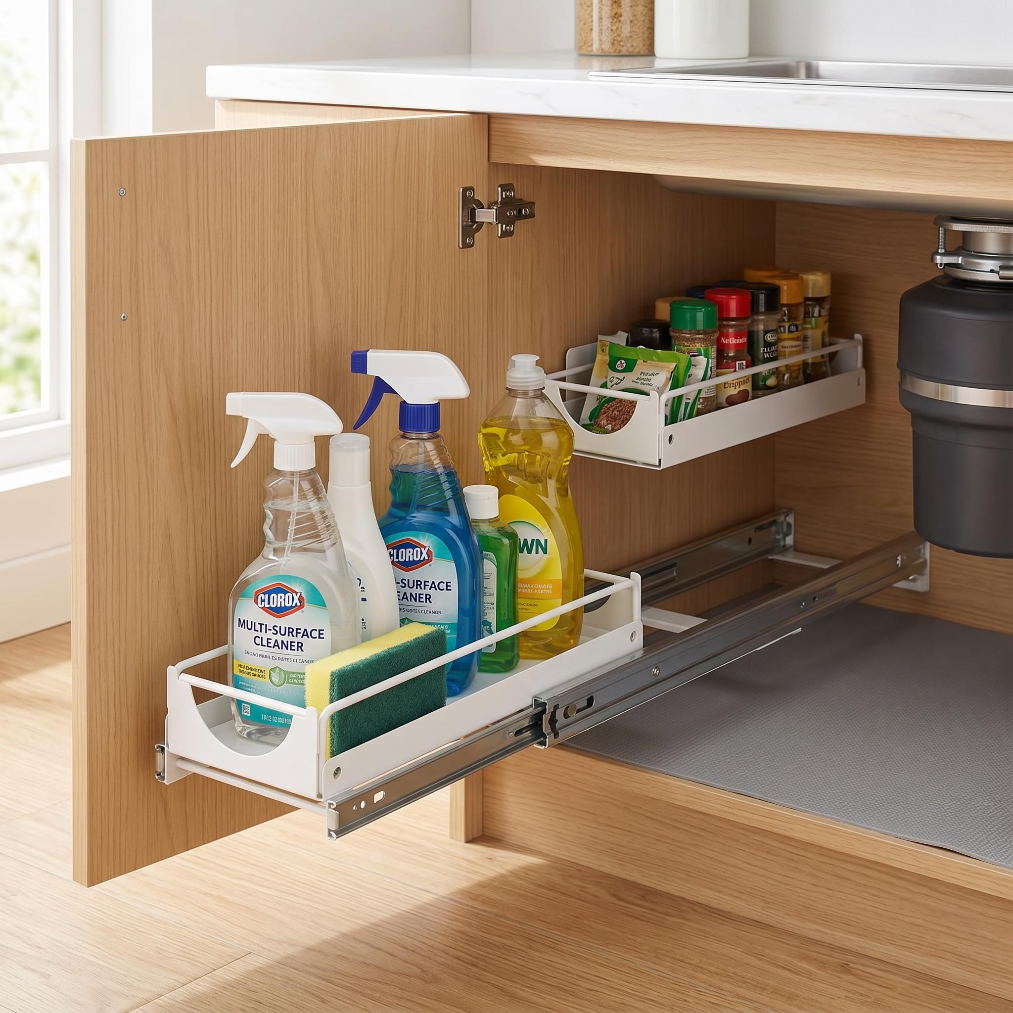 Zerodis Speicherregale Schiebetspur -Design Ausziehen Regal Einfache Installation mit Klebungsstapelbarer Küchenspeisekammer Organisation für Unterwäscheplatzierung Ausziehen Schrank Organizer