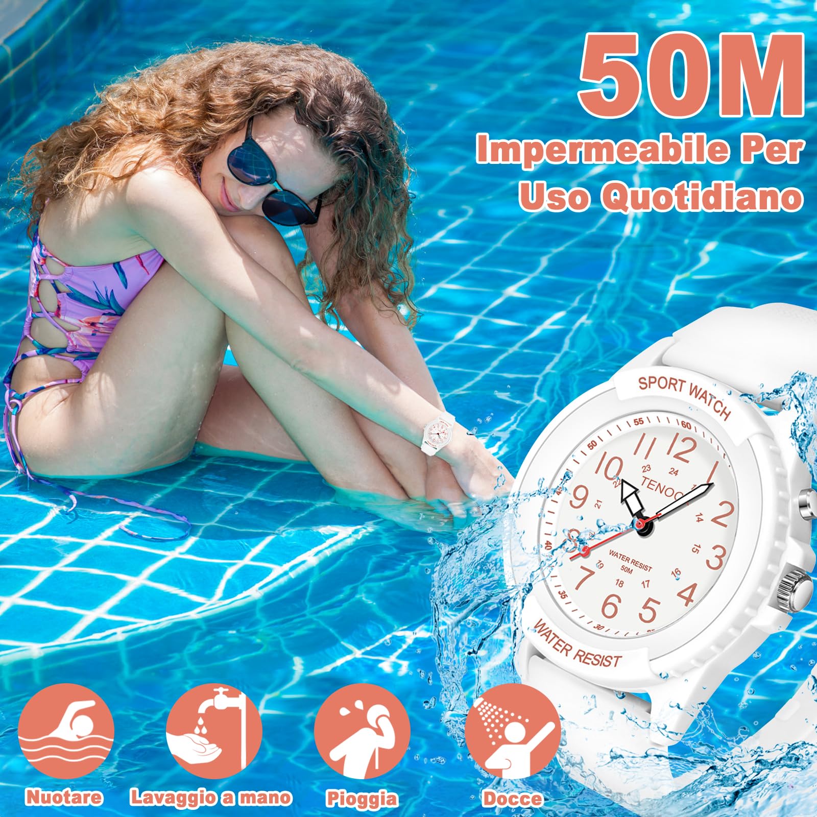 TENOCK Orologio Da Polso Sportivo Da Donna Analogico Al Quarzo 50 M Impermeabile Con Luce Notturna Per Abbinamenti Casual O Attività Sportive