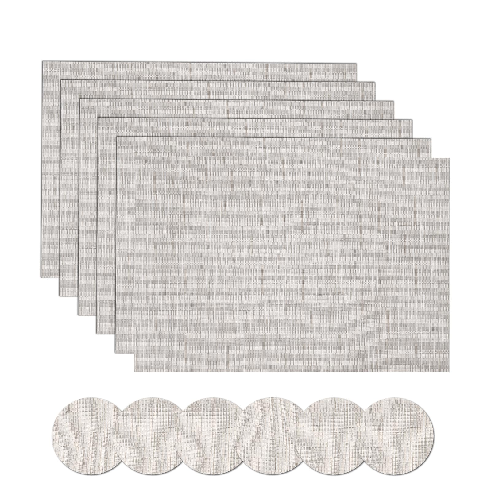 Famibay Placemats and Coaster Sets 6 Heat Resistant Table Mats Washable Beige Woven Placemats with Coasters for Dining Table Kitchen
