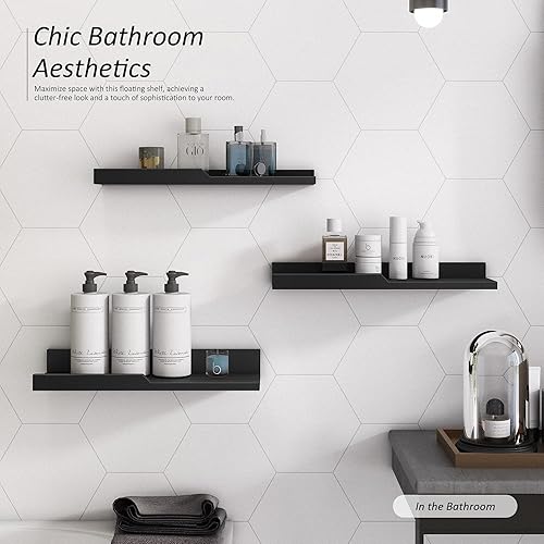 Miniatura 7 de Rebee Vision Moderno juego de estantes flotantes y soporte para llaves de pared, elegante decoración de pared para sala de estar para decoración