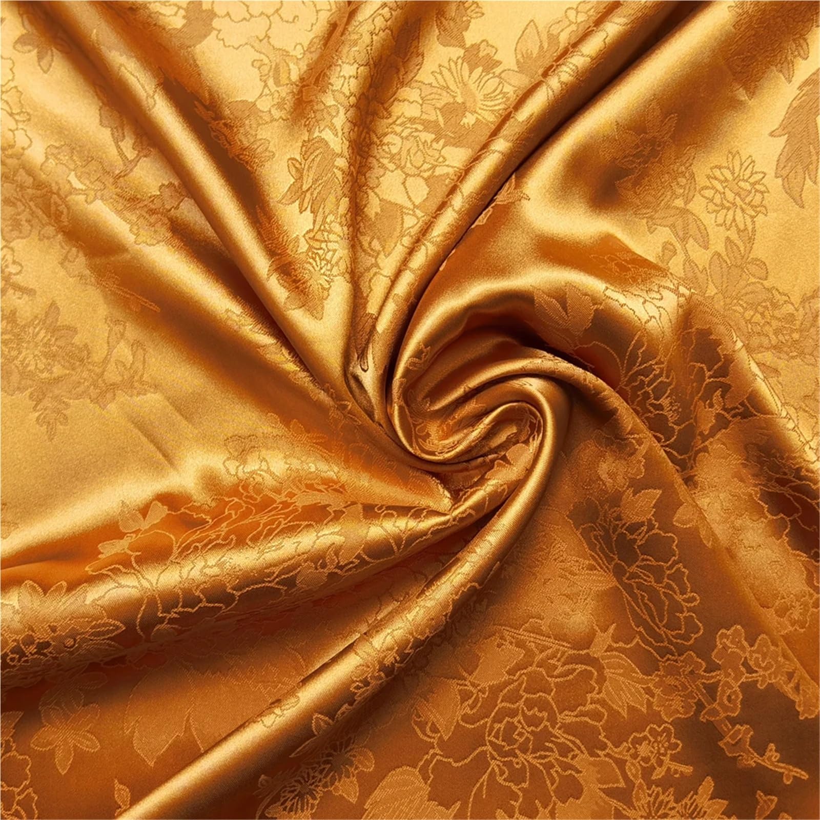 Żakardowa satynowa tkanina 142 cm szerokości, kwiatowy, brokat, jedwabista charmeuse, adamaszkowa, sukienka kimono, materiał podszewki, materiał do szycia (nr 7, złoto-brązowy, 2 x 1,48 m)