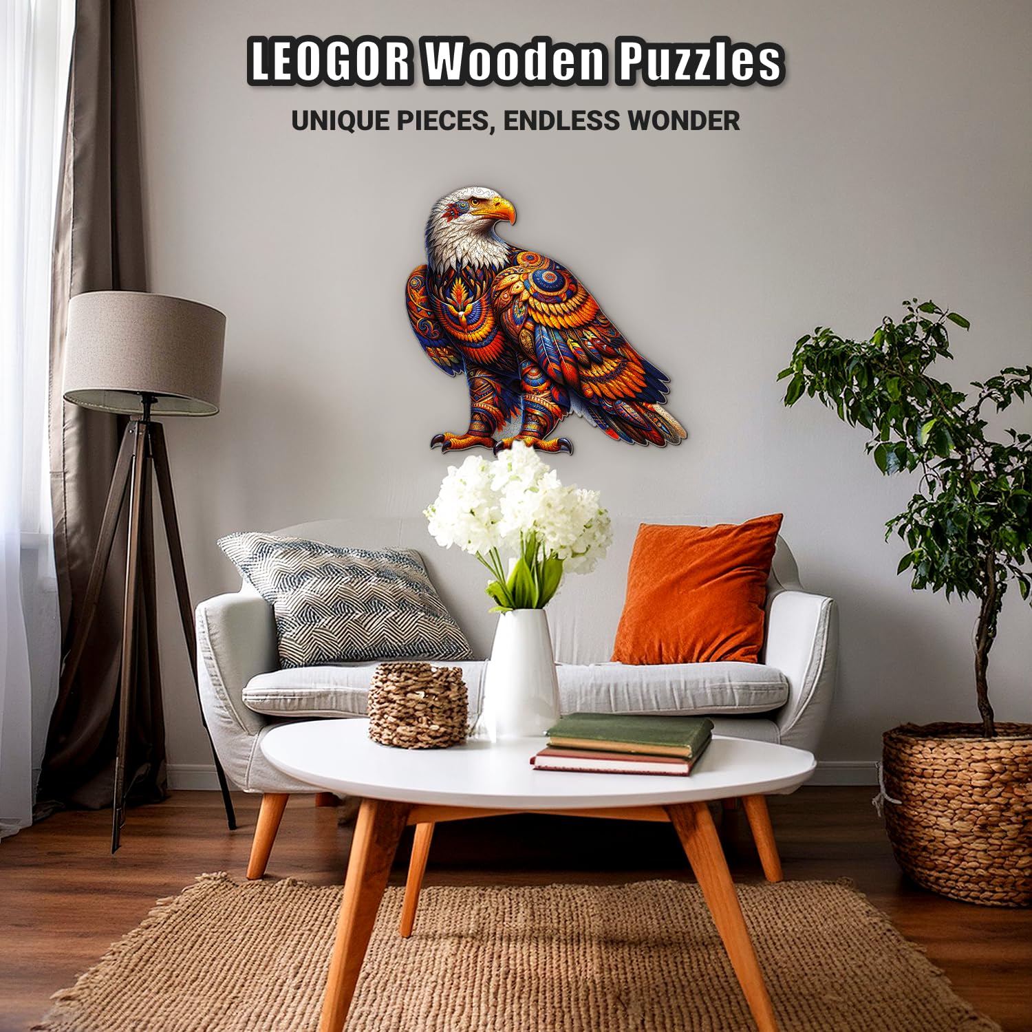 LEOGOR Drewniane puzzle dla dorosłych, 350 sztuk (17,3 x 42,4 cm), bardzo grube drewno 5 mm, szczegółowa mozaika ptaków, unikalne kształty zwierząt, trudny prezent artystyczny dla dorosłych i
