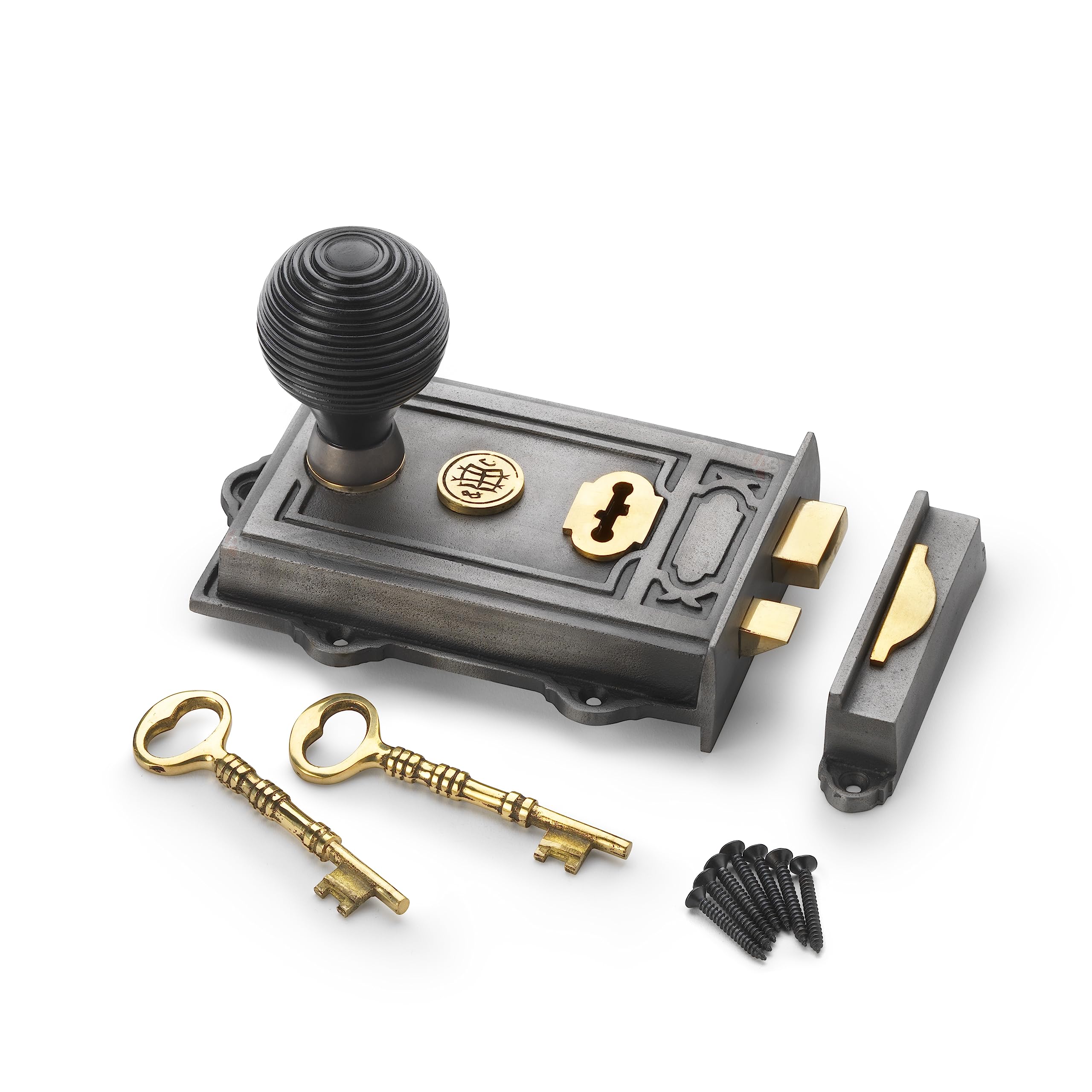Ab Hardware Pewter Cast Iron Davenport Rim Lock Ebonised Matt Antique Brass Beehive Door Knobs