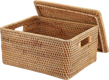 Amazon.com: Bloomingville Whitewashed Rattan Baskets with Lids