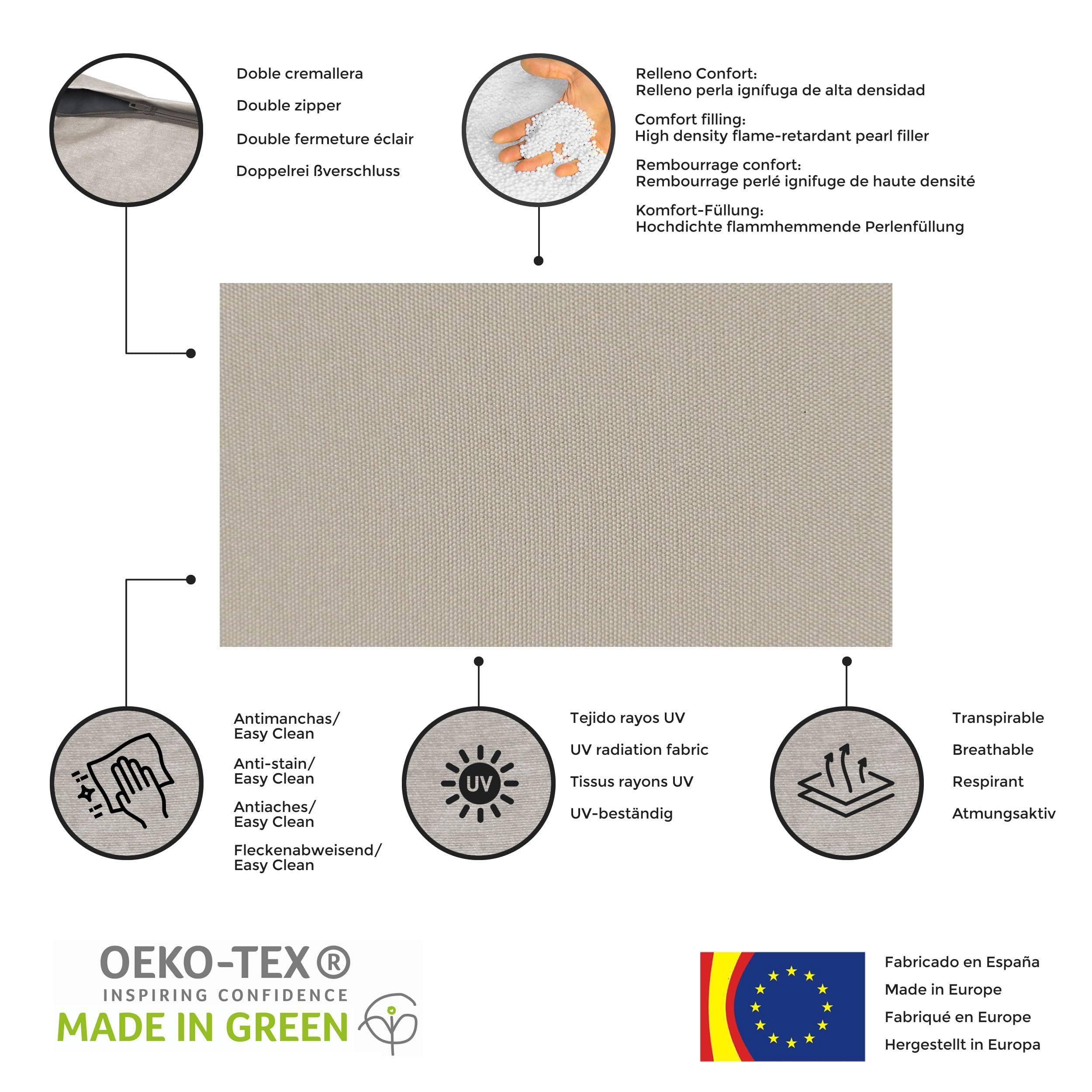 HAPPERS Pouf pyramide XL Naylim mat vert pour extérieur avec rembourrage inclus