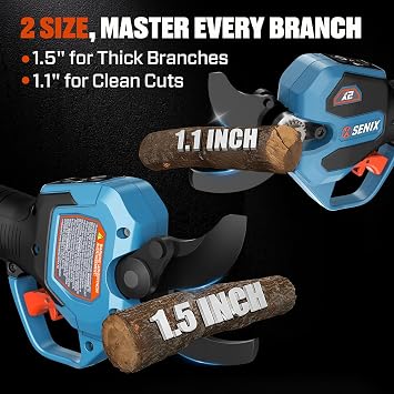 SENIX Cordless Electric Pruning Shears with 2000mAh Battery& Charger, 20V Brushless Motor Pruner, Dual Mode Cutting 1.5 Max for Delicate Flowers & Thick Branches, Gardening, Tree Pruners, Orchard