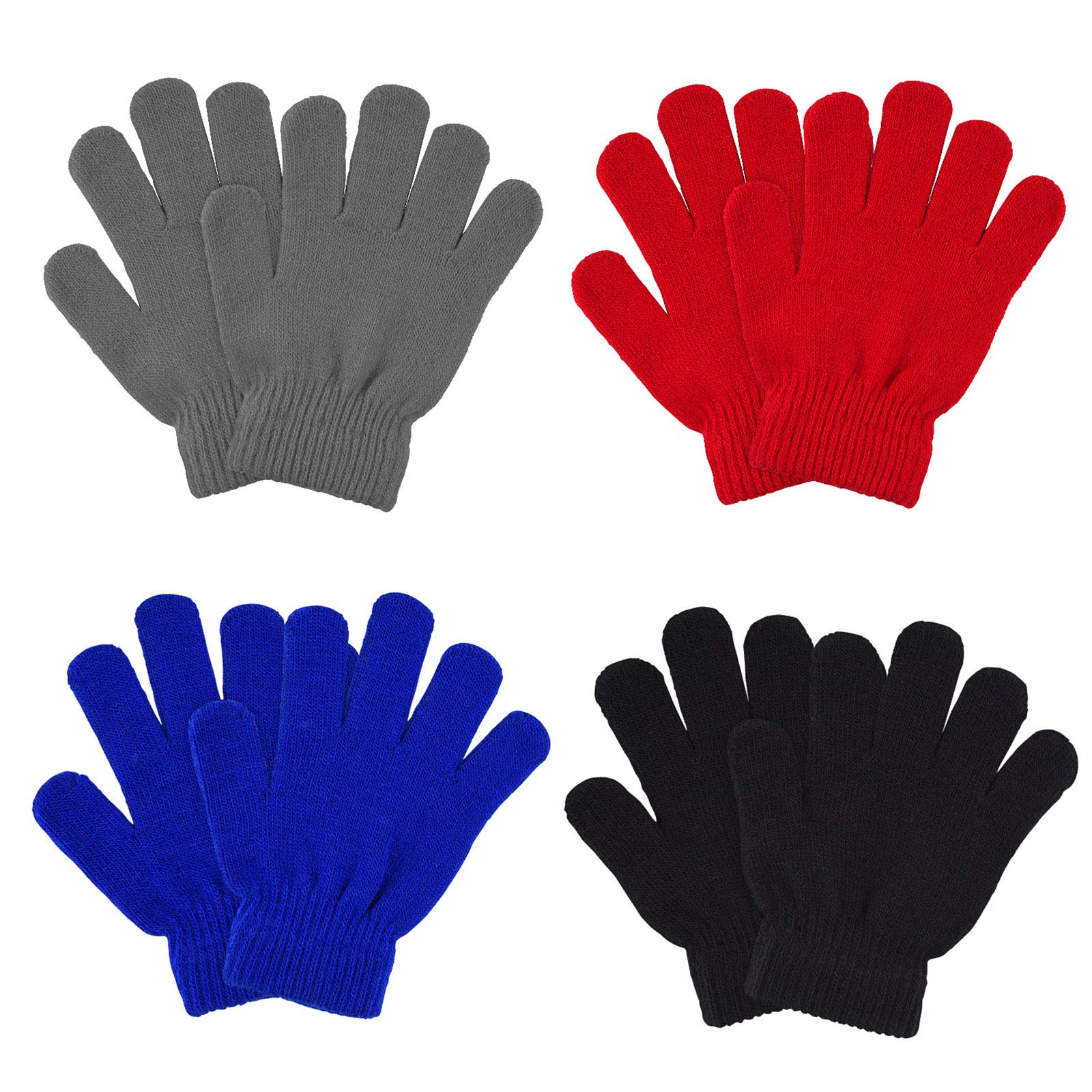 MENOLY 4 Pairs Winter kids Gloves Kids Knit Gloves Warm Stretchy Knitted Magic Gloves Full Fingers Gloves
