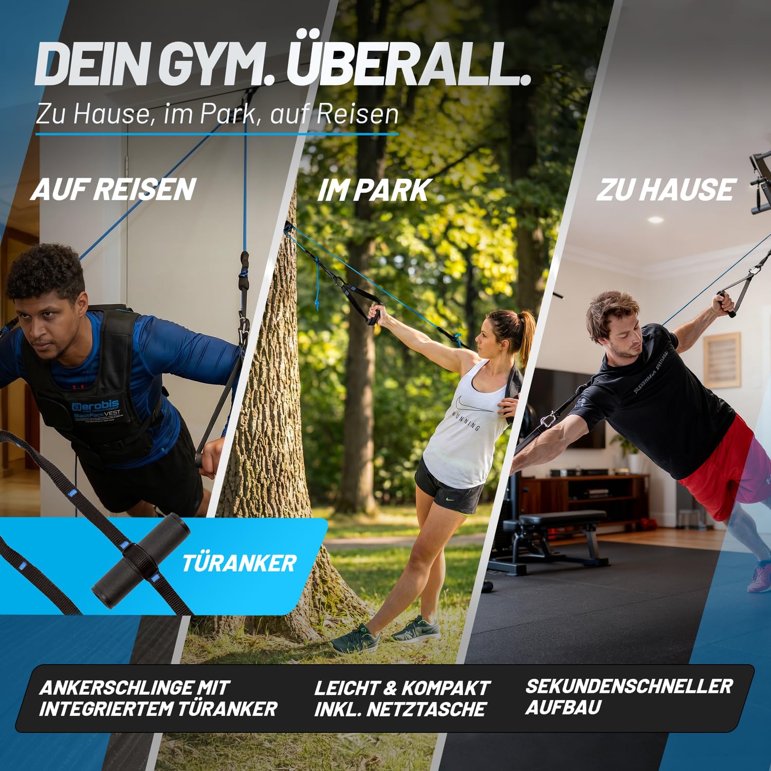 aerobis® aeroSling® ELITE | Der originale Schlingentrainer mit Umlenkrolle | Türanker und Videoanleitung
